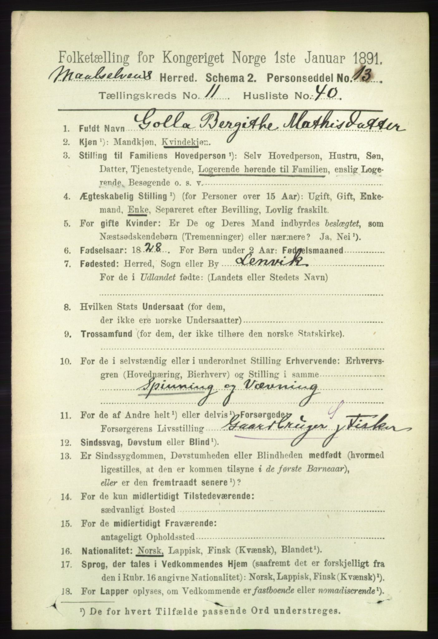 RA, 1891 census for 1924 Målselv, 1891, p. 3553