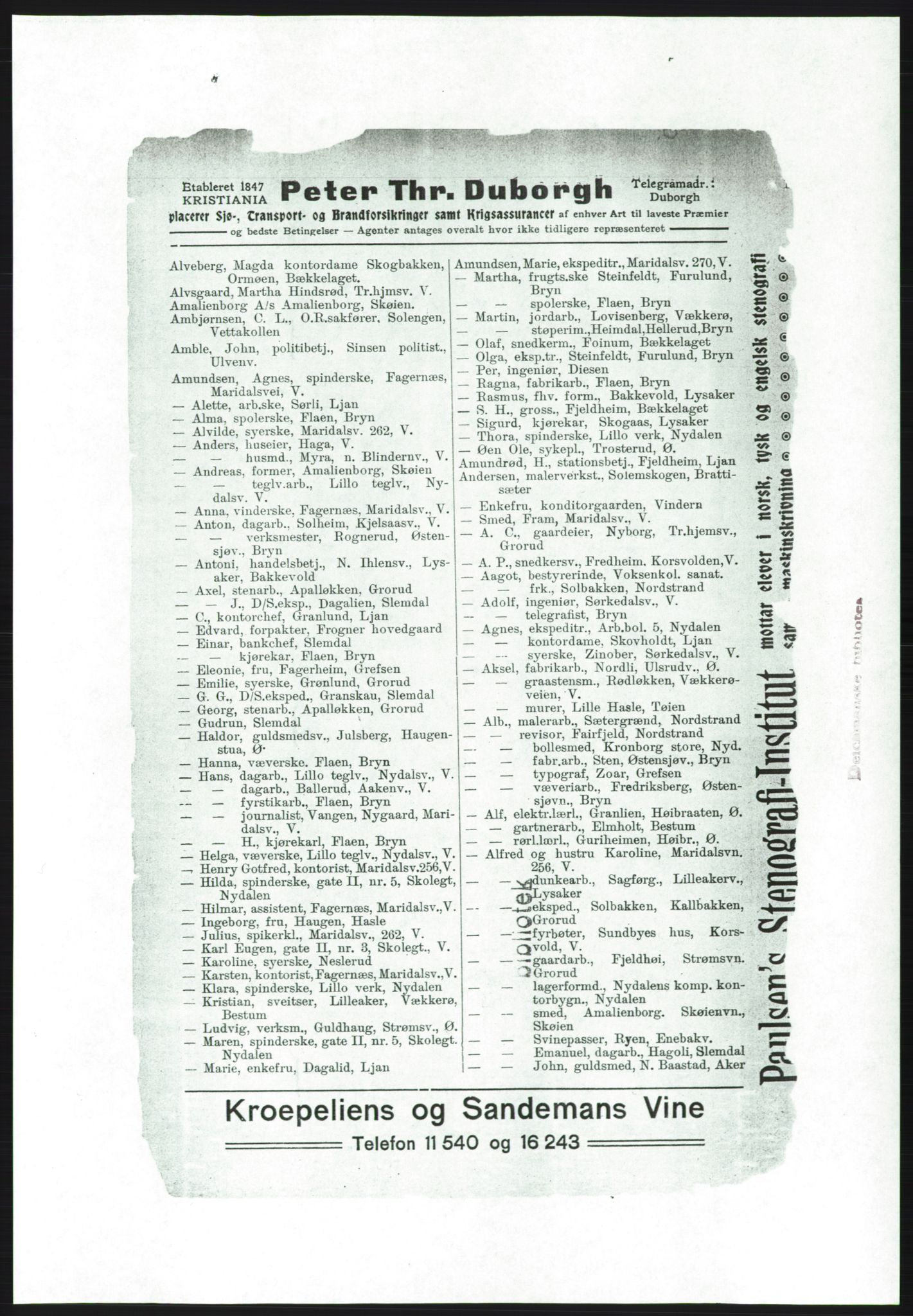Aker adressebok/adressekalender, PUBL/001/A/001: Akers adressebok, 1916-1917, p. 11