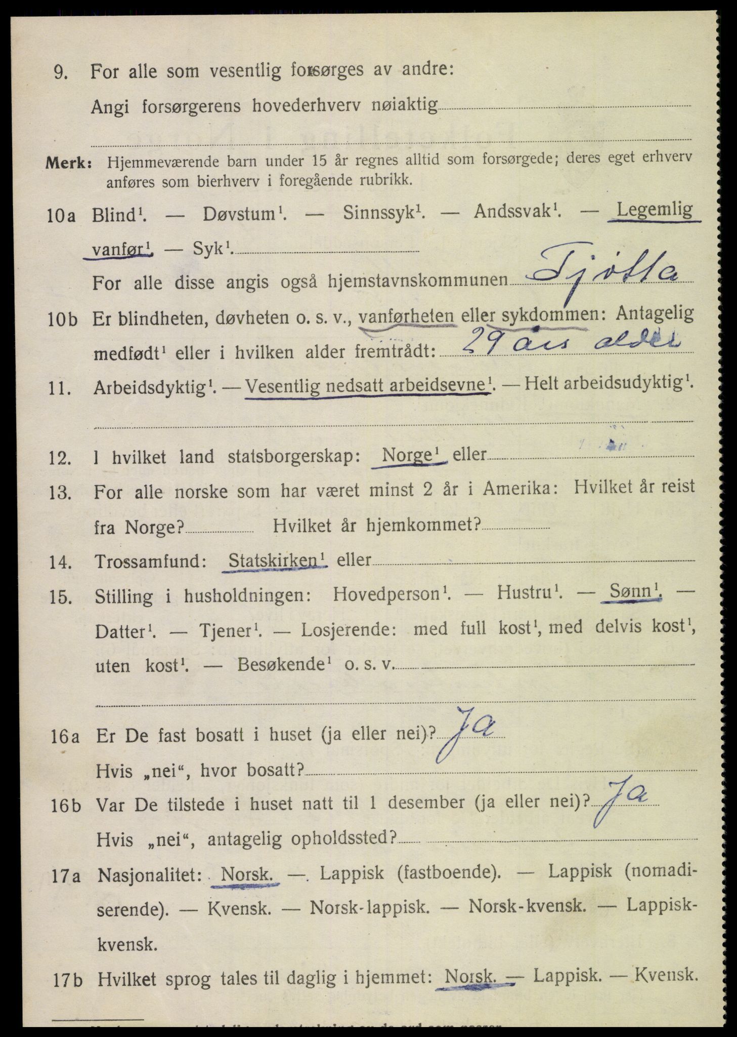 SAT, 1920 census for Tjøtta, 1920, p. 1208