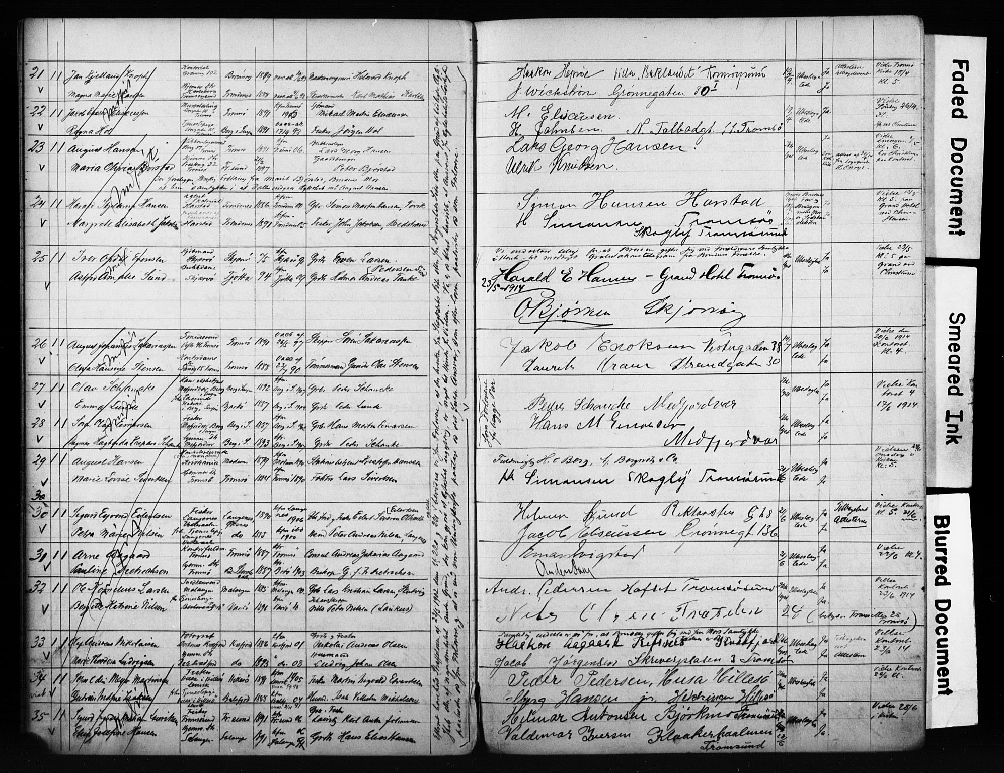 Tromsø sokneprestkontor/stiftsprosti/domprosti, AV/SATØ-S-1343/H/Hc/L0099/0007: Banns register no. 99.7, 1911-1915