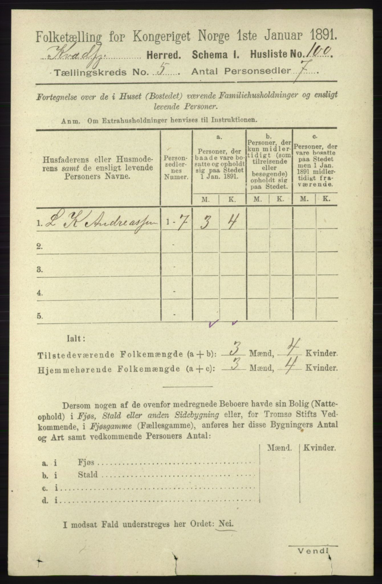 RA, 1891 census for 1911 Kvæfjord, 1891, p. 2864