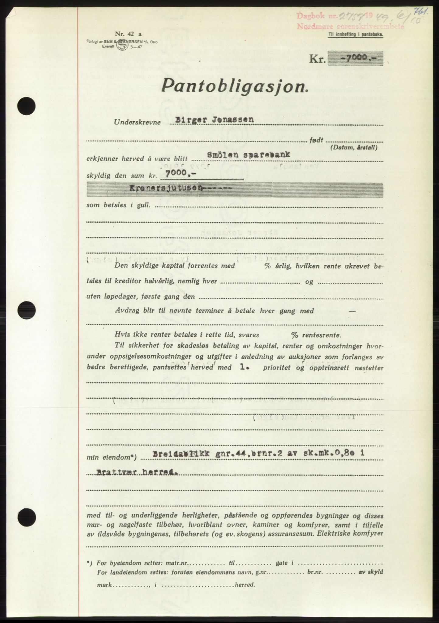 Nordmøre sorenskriveri, AV/SAT-A-4132/1/2/2Ca: Mortgage book no. B102, 1949-1949, Diary no: : 2757/1949