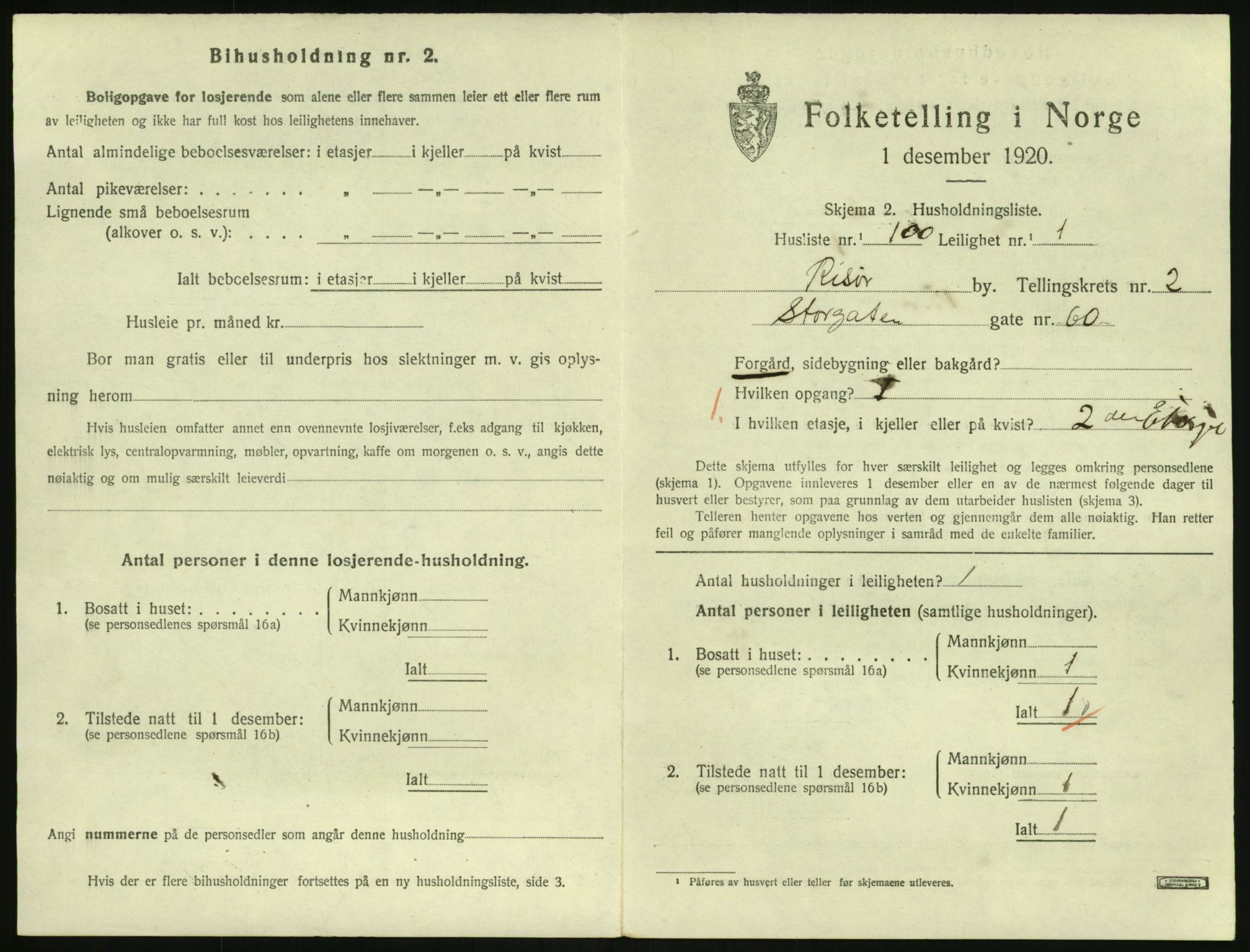 SAK, 1920 census for Risør, 1920, p. 2237