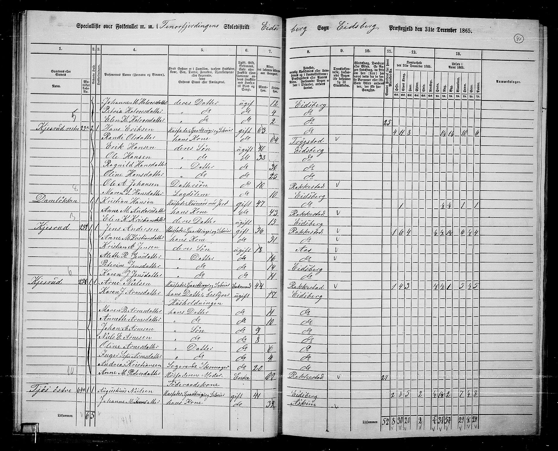 RA, 1865 census for Eidsberg, 1865, p. 36