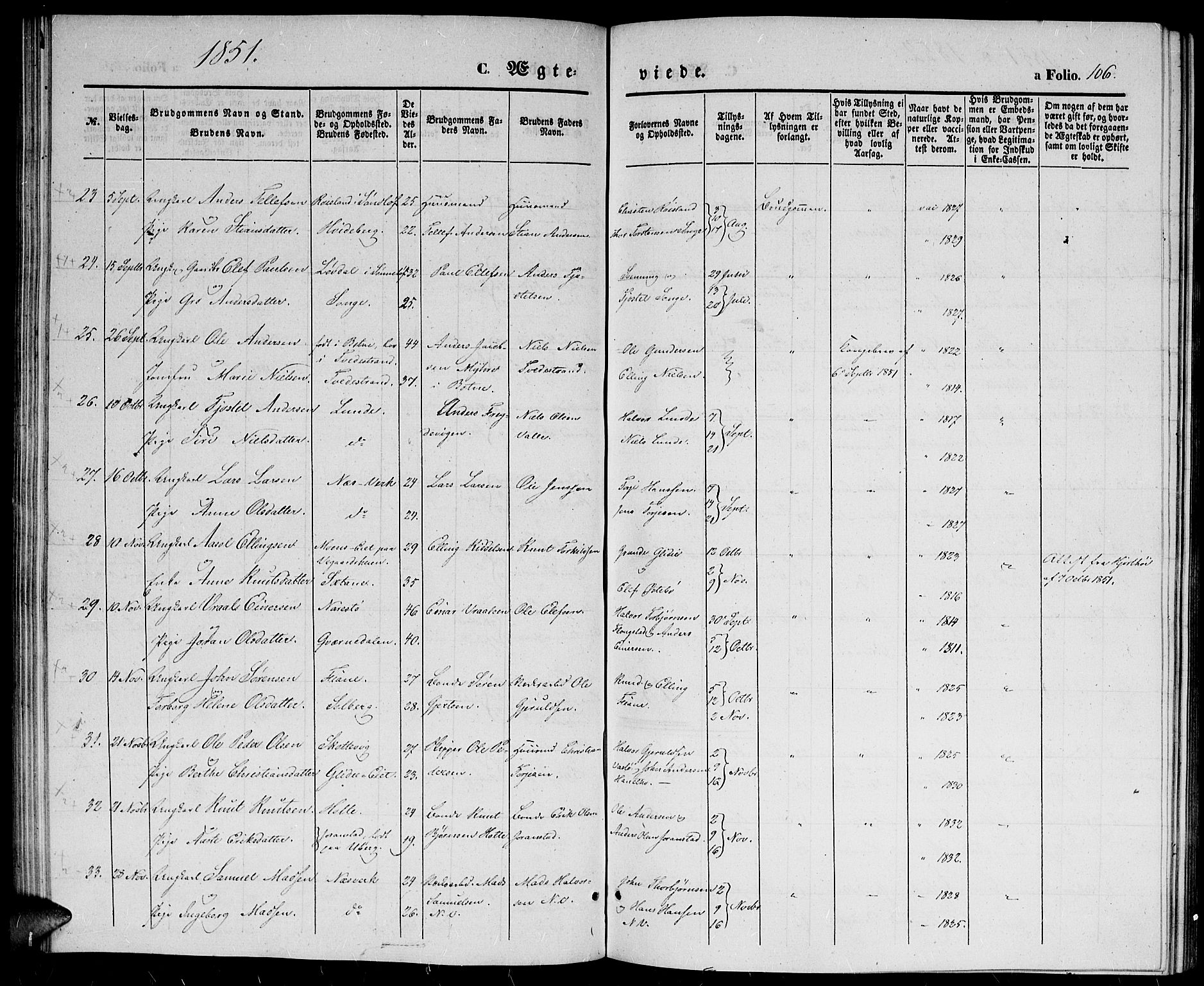 Holt sokneprestkontor, AV/SAK-1111-0021/F/Fb/L0007: Parish register (copy) no. B 7, 1849-1858, p. 106