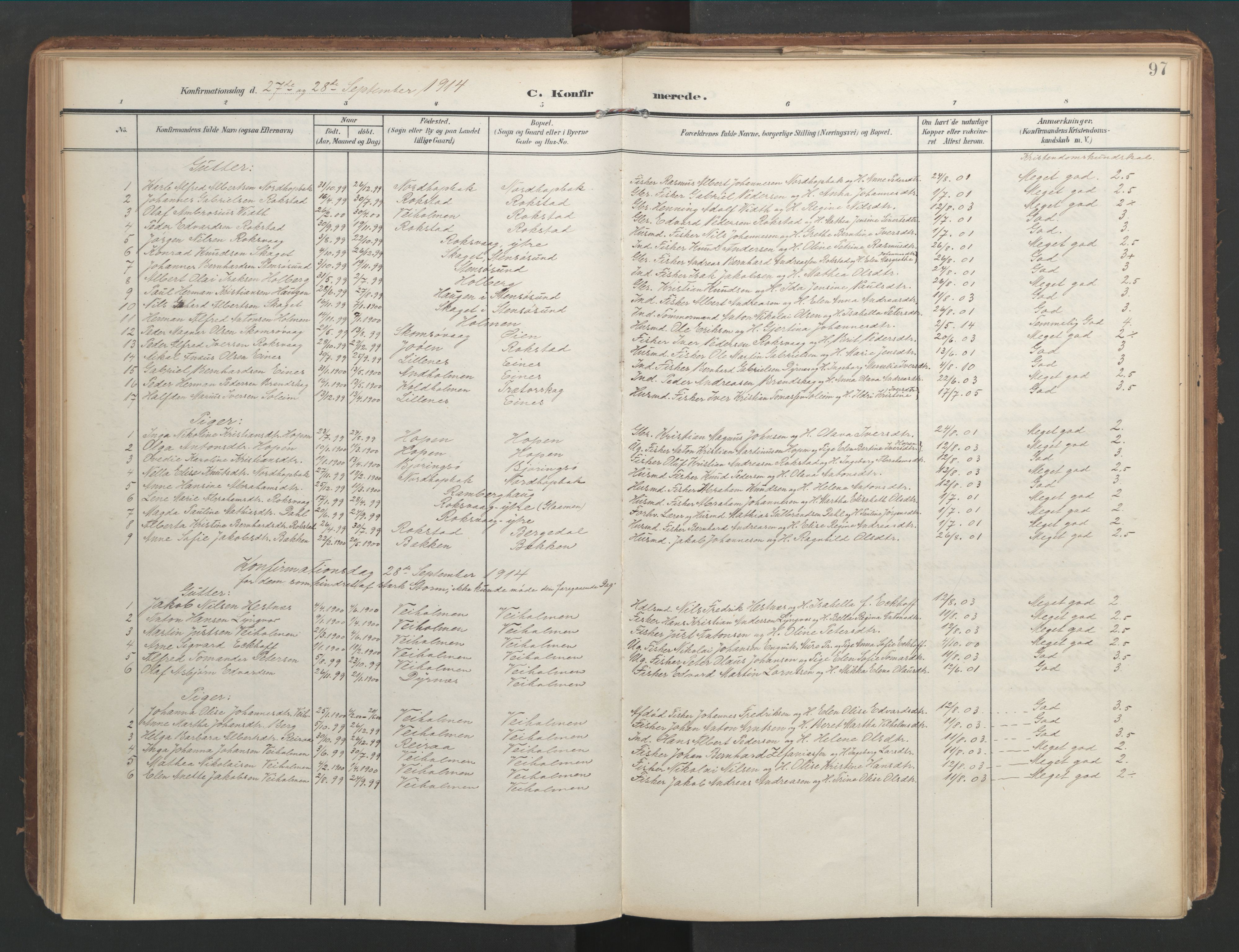 Ministerialprotokoller, klokkerbøker og fødselsregistre - Møre og Romsdal, AV/SAT-A-1454/583/L0955: Parish register (official) no. 583A02, 1907-1926, p. 97