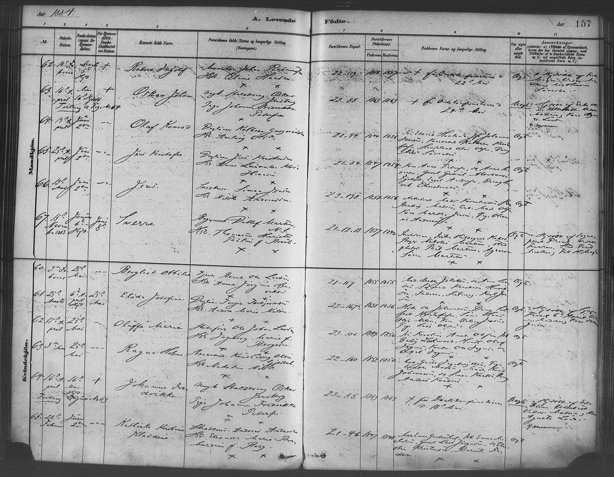 Korskirken sokneprestembete, SAB/A-76101/H/Haa/L0021: Parish register (official) no. B 7, 1878-1889, p. 157