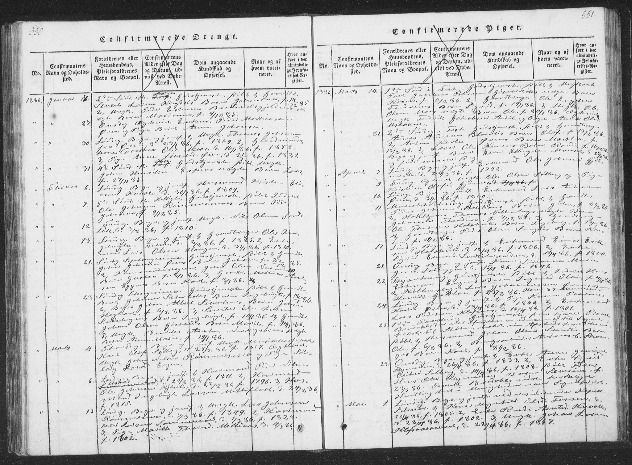 Ministerialprotokoller, klokkerbøker og fødselsregistre - Sør-Trøndelag, SAT/A-1456/668/L0816: Parish register (copy) no. 668C05, 1816-1893, p. 550-551