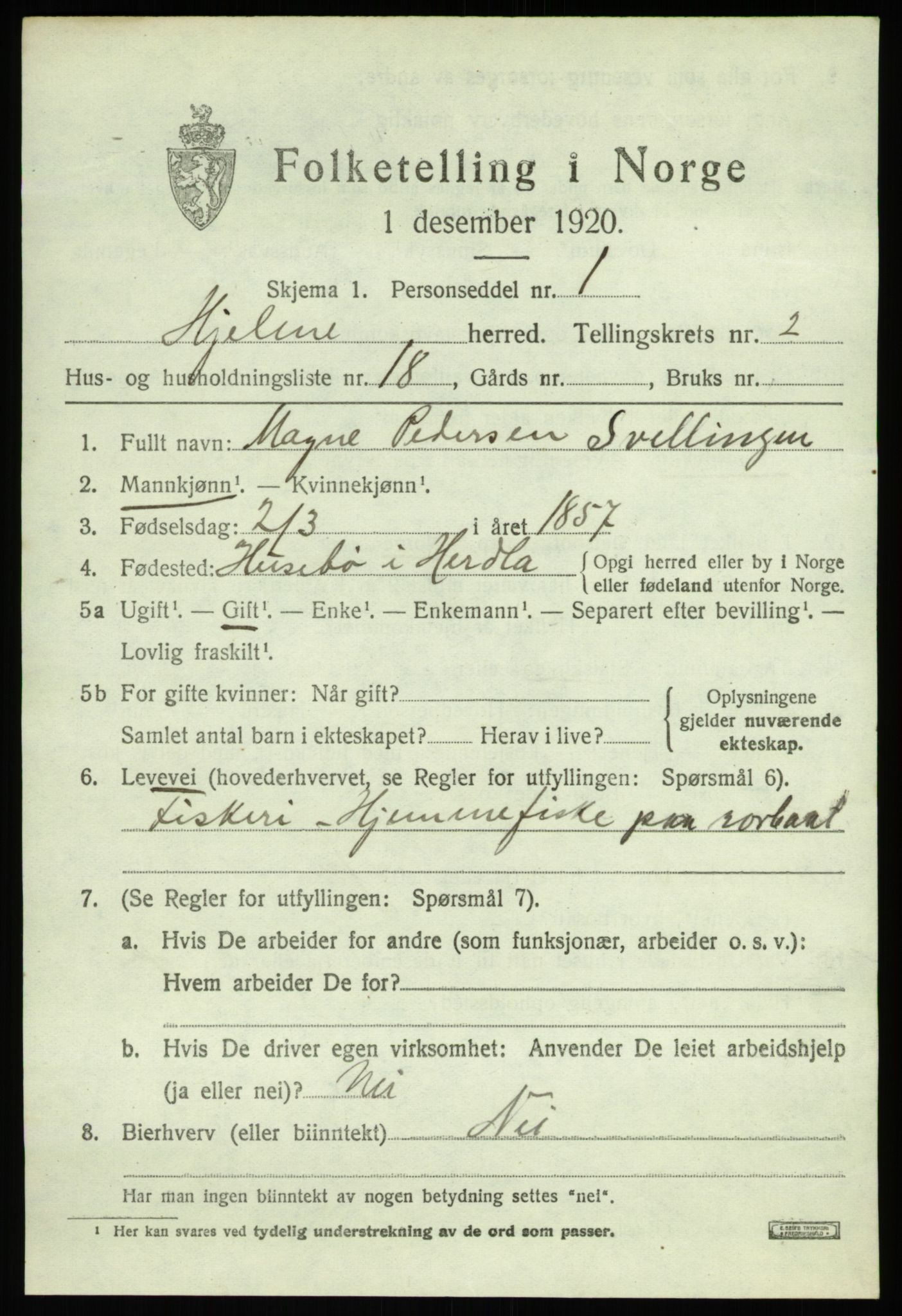 SAB, 1920 census for Hjelme, 1920, p. 1294