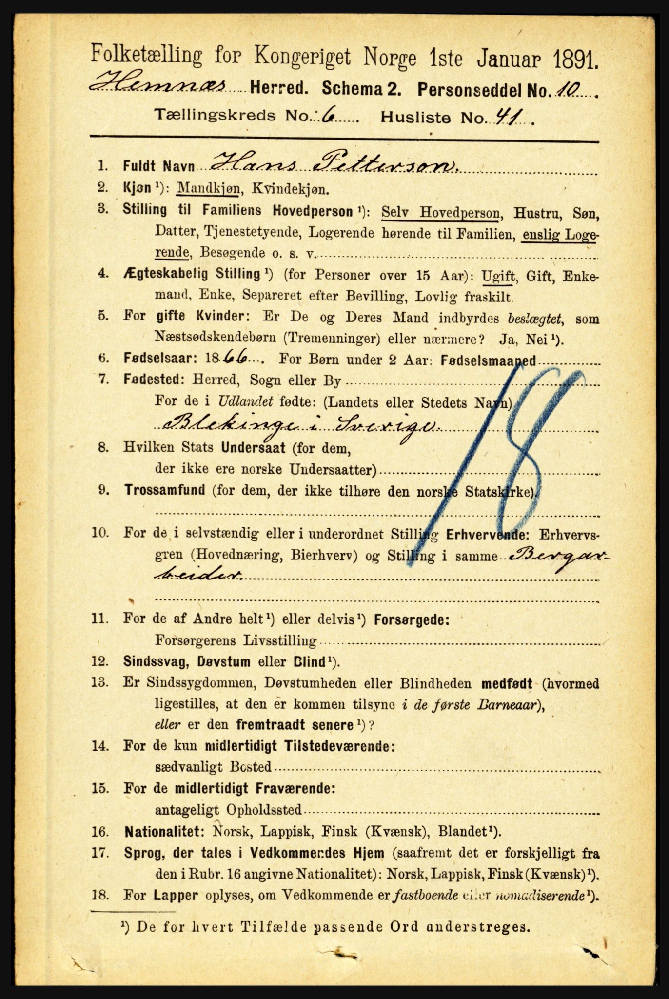 RA, 1891 census for 1832 Hemnes, 1891, p. 3204