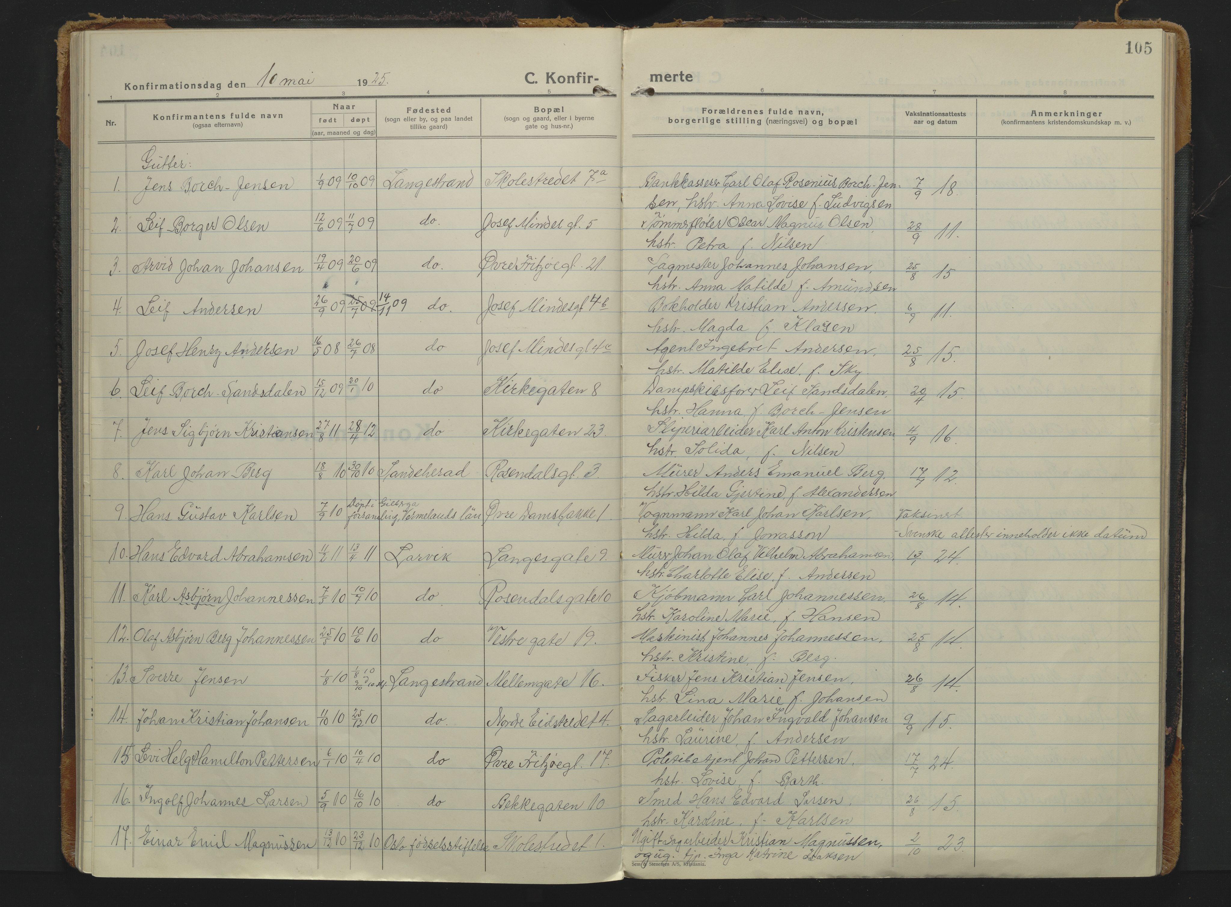 Larvik kirkebøker, AV/SAKO-A-352/F/Fb/L0006: Parish register (official) no. II 6, 1925-1961, p. 105