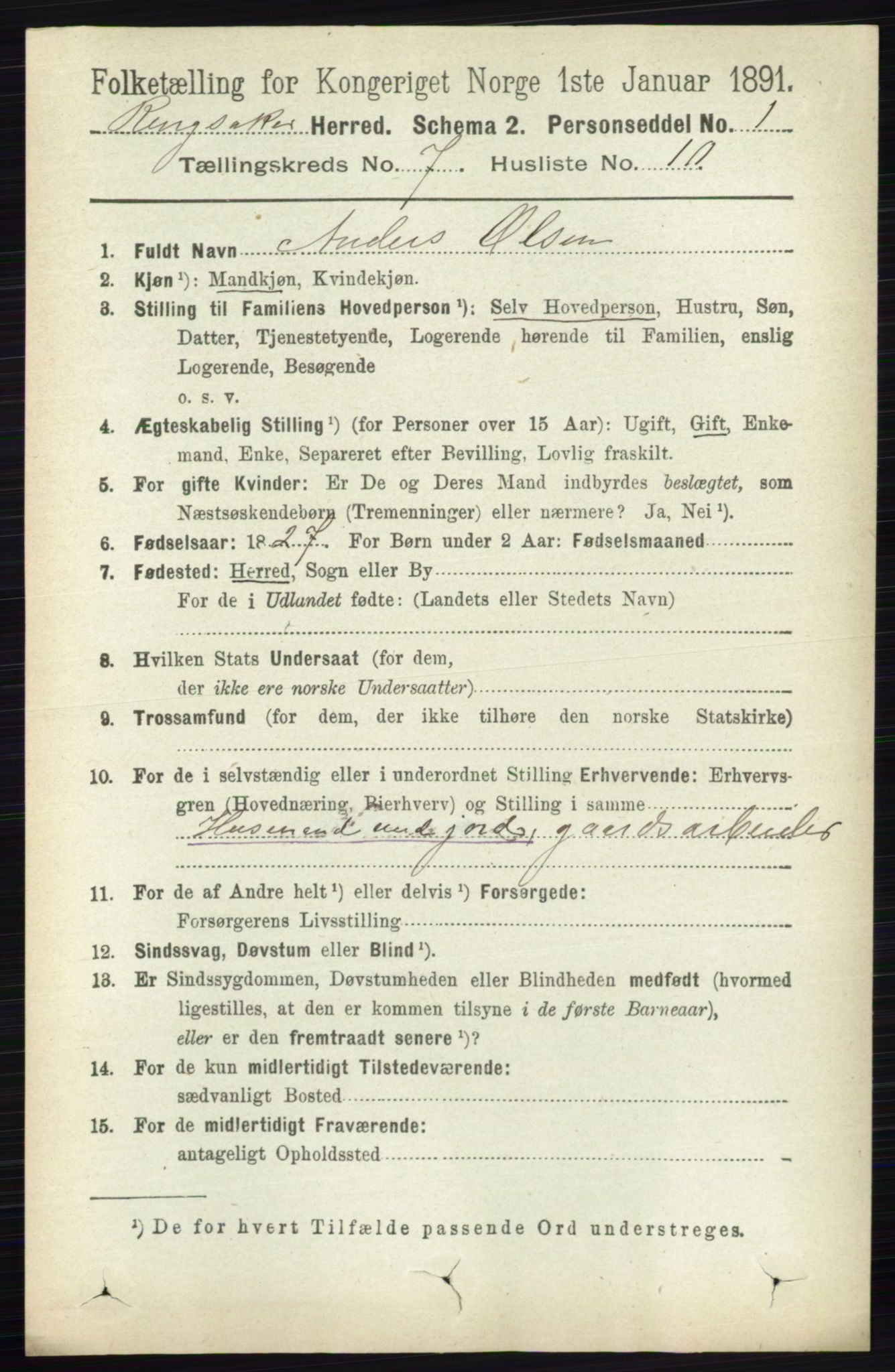 RA, 1891 census for 0412 Ringsaker, 1891, p. 3938
