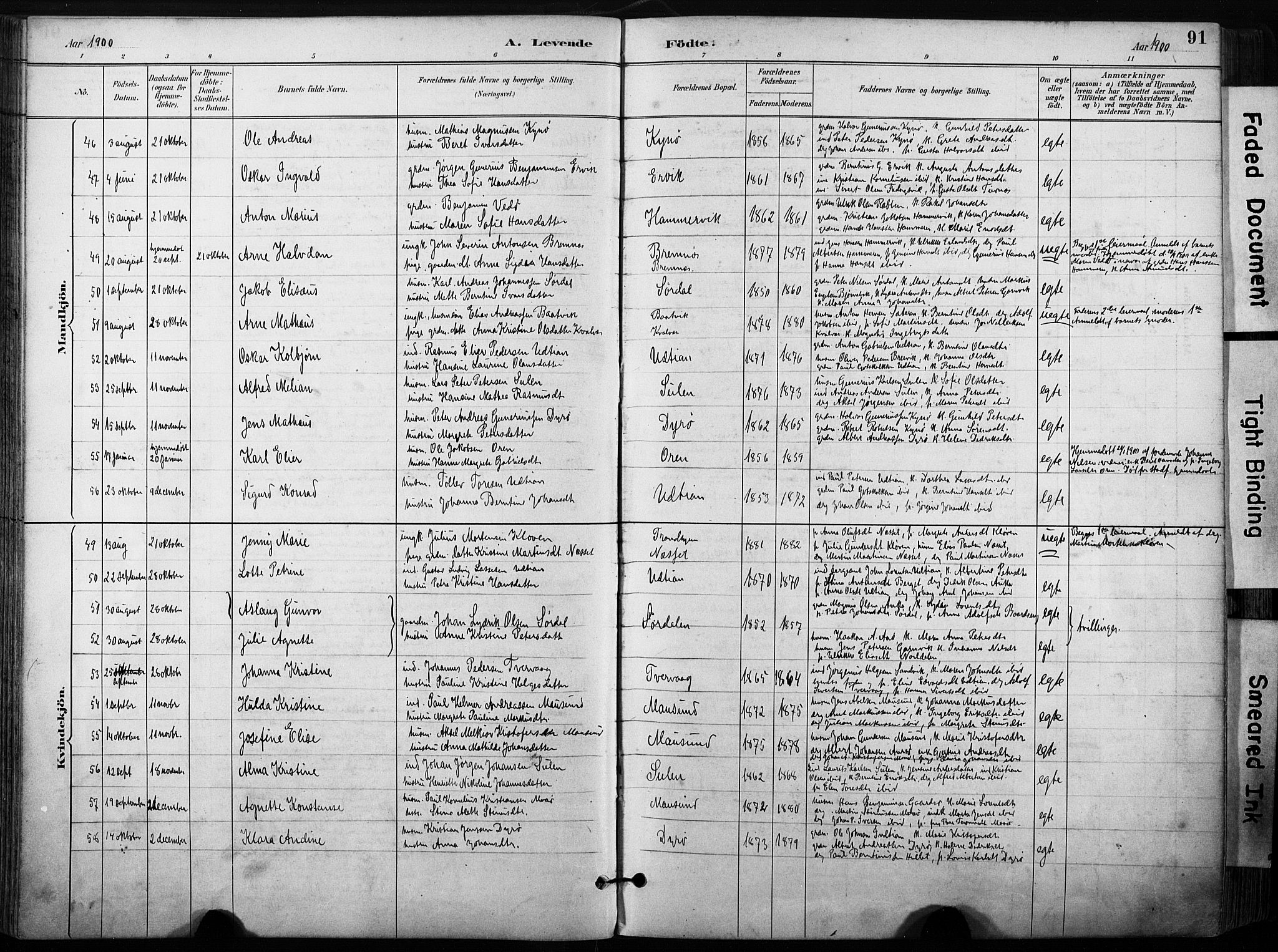 Ministerialprotokoller, klokkerbøker og fødselsregistre - Sør-Trøndelag, SAT/A-1456/640/L0579: Parish register (official) no. 640A04, 1889-1902, p. 91