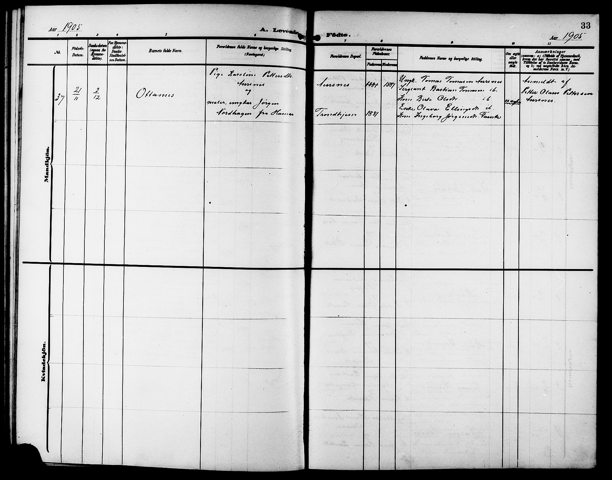 Ministerialprotokoller, klokkerbøker og fødselsregistre - Møre og Romsdal, SAT/A-1454/523/L0341: Parish register (copy) no. 523C04, 1903-1916, p. 33