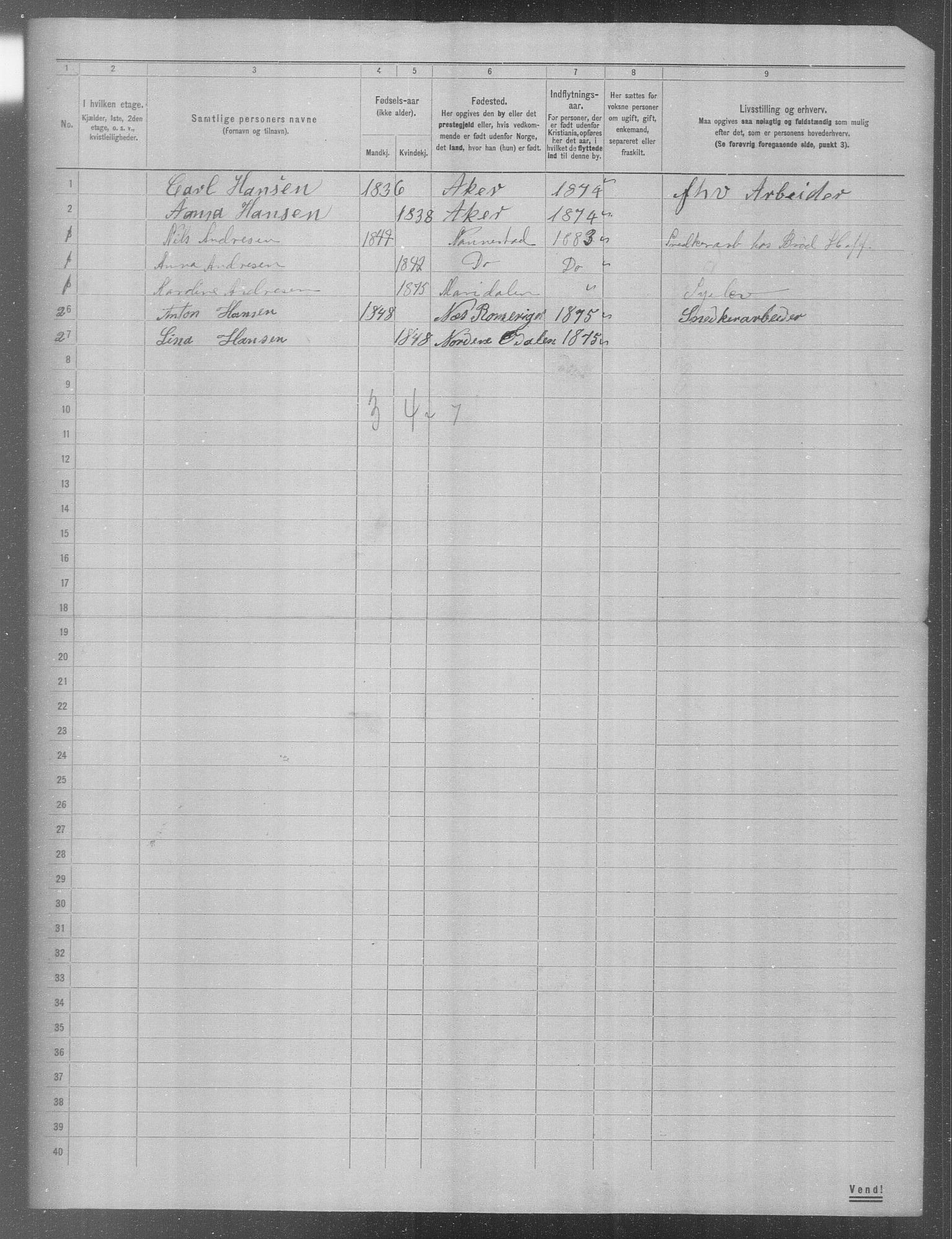 OBA, Municipal Census 1904 for Kristiania, 1904, p. 1461