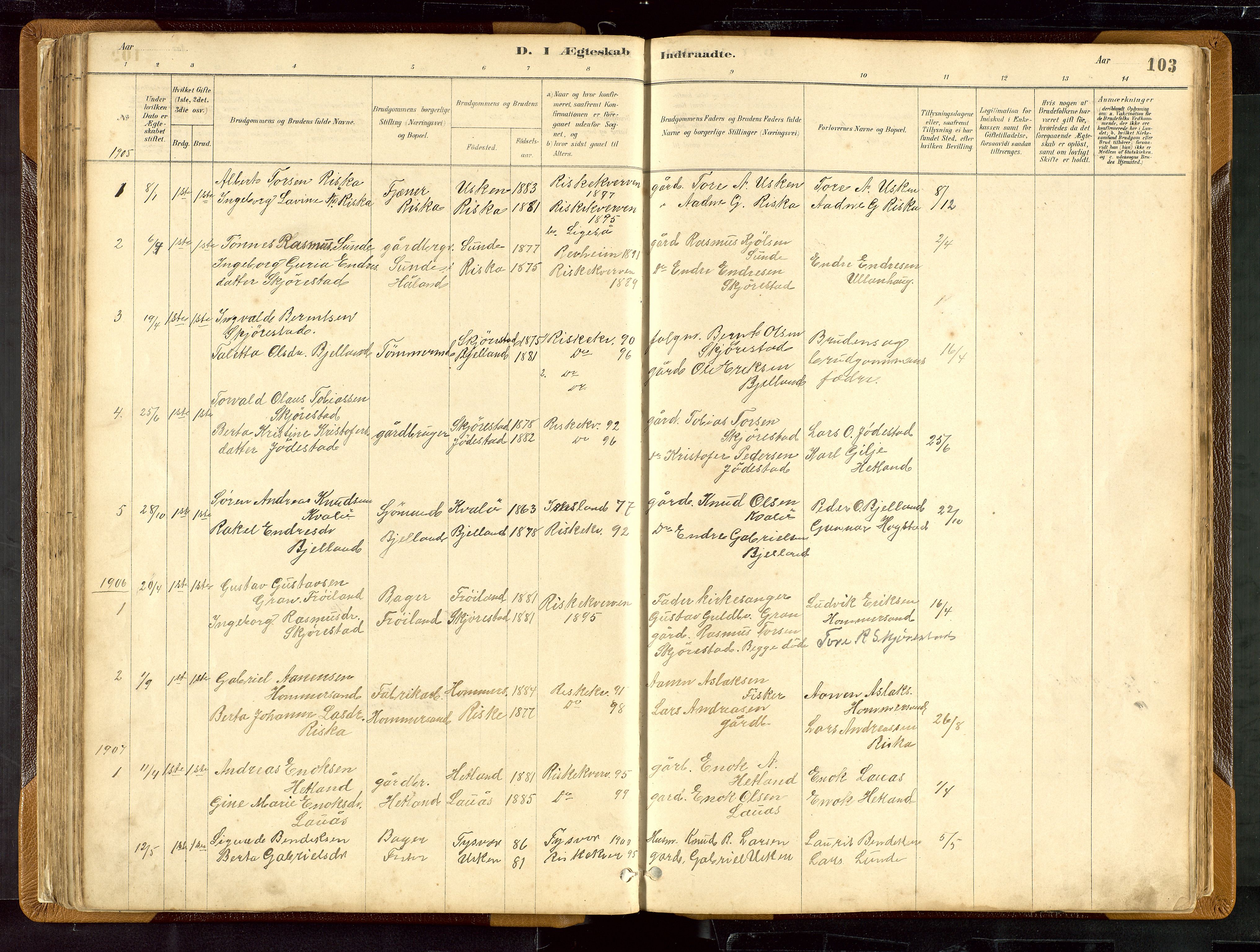 Hetland sokneprestkontor, SAST/A-101826/30/30BB/L0007: Parish register (copy) no. B 7, 1878-1910, p. 103