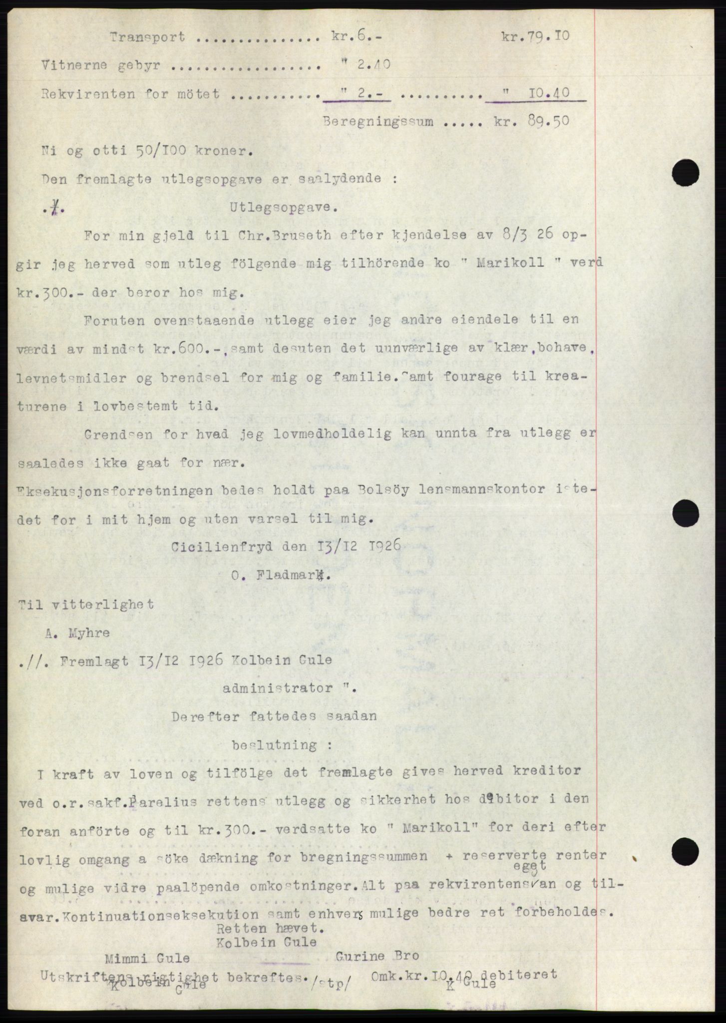 Romsdal sorenskriveri, AV/SAT-A-4149/1/2/2C/L0051: Mortgage book no. 45, 1926-1927, Deed date: 16.12.1926