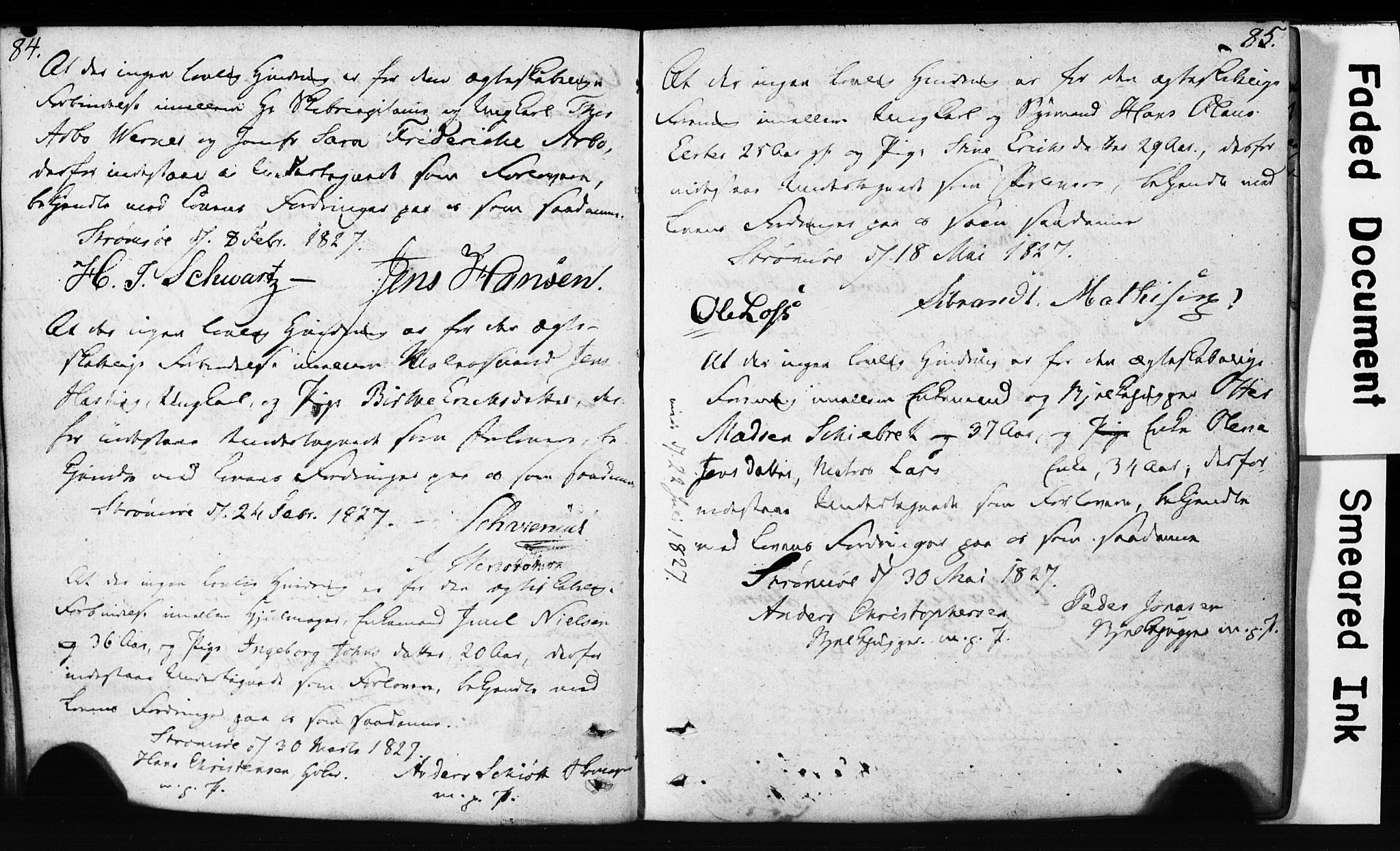 Strømsø kirkebøker, SAKO/A-246/H/Hb/L0002: Best man's statements no. 2, 1815-1857, p. 84-85