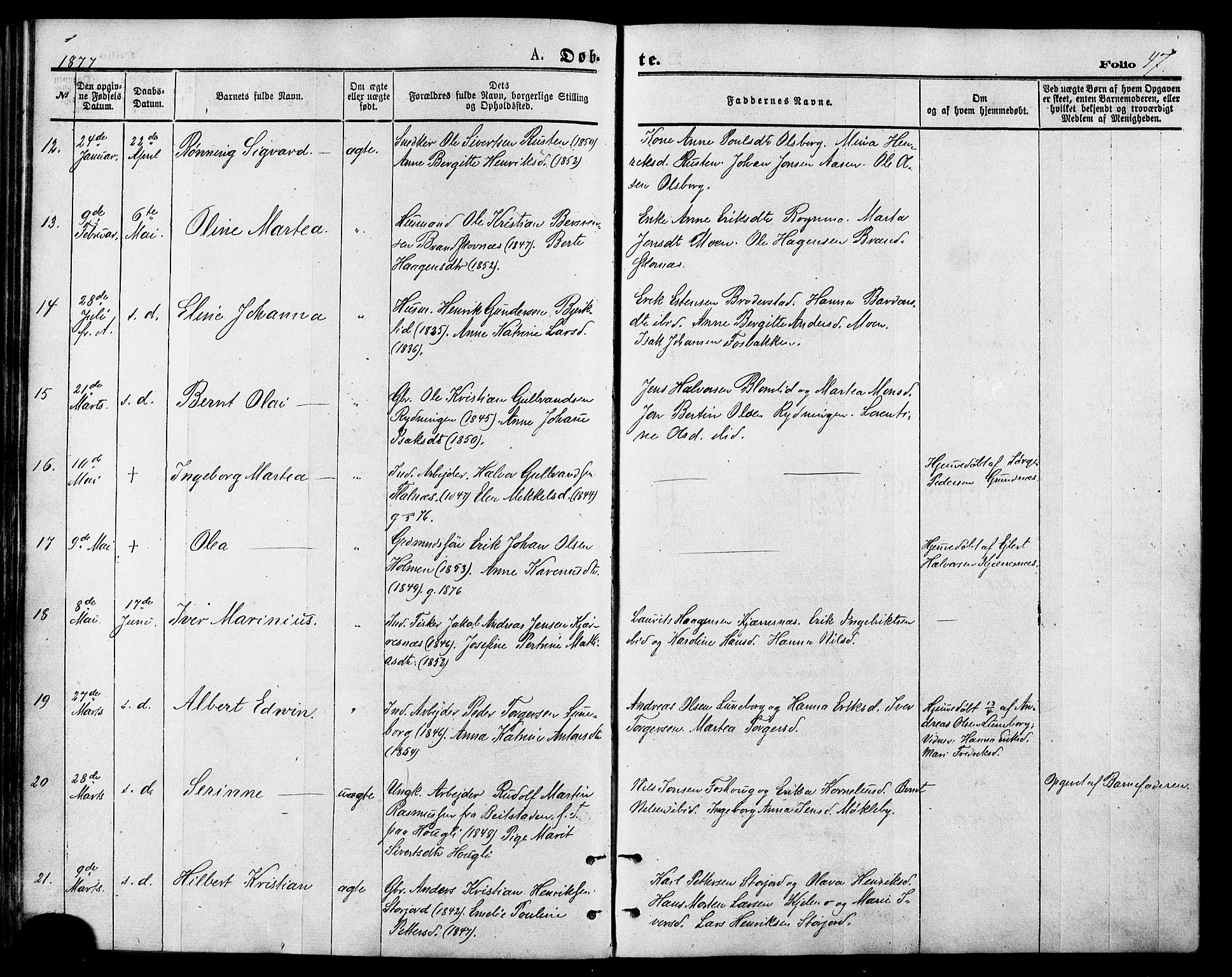 Målselv sokneprestembete, AV/SATØ-S-1311/G/Ga/Gaa/L0005kirke: Parish register (official) no. 5, 1872-1884, p. 47