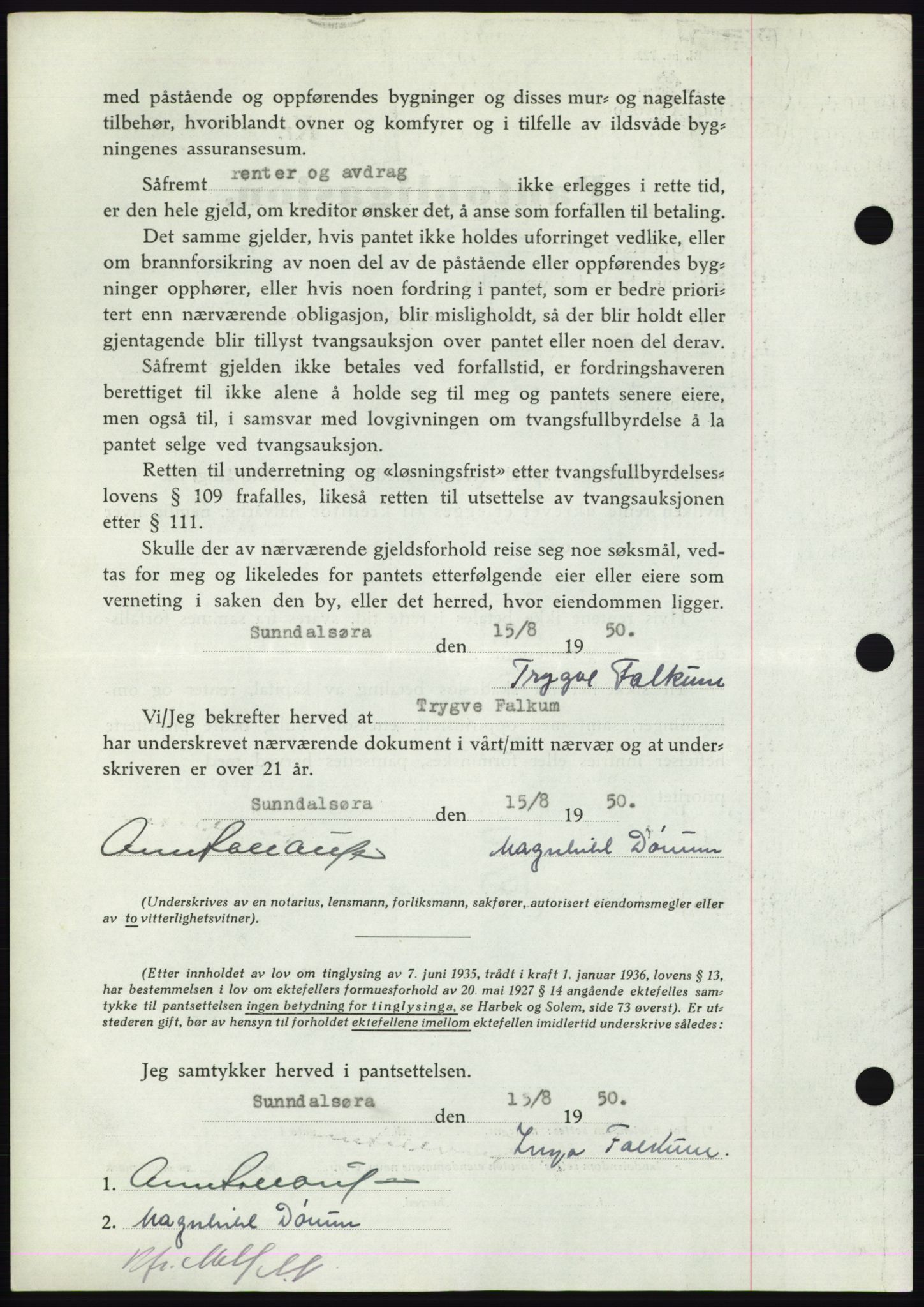 Nordmøre sorenskriveri, AV/SAT-A-4132/1/2/2Ca: Mortgage book no. B105, 1950-1950, Diary no: : 2604/1950