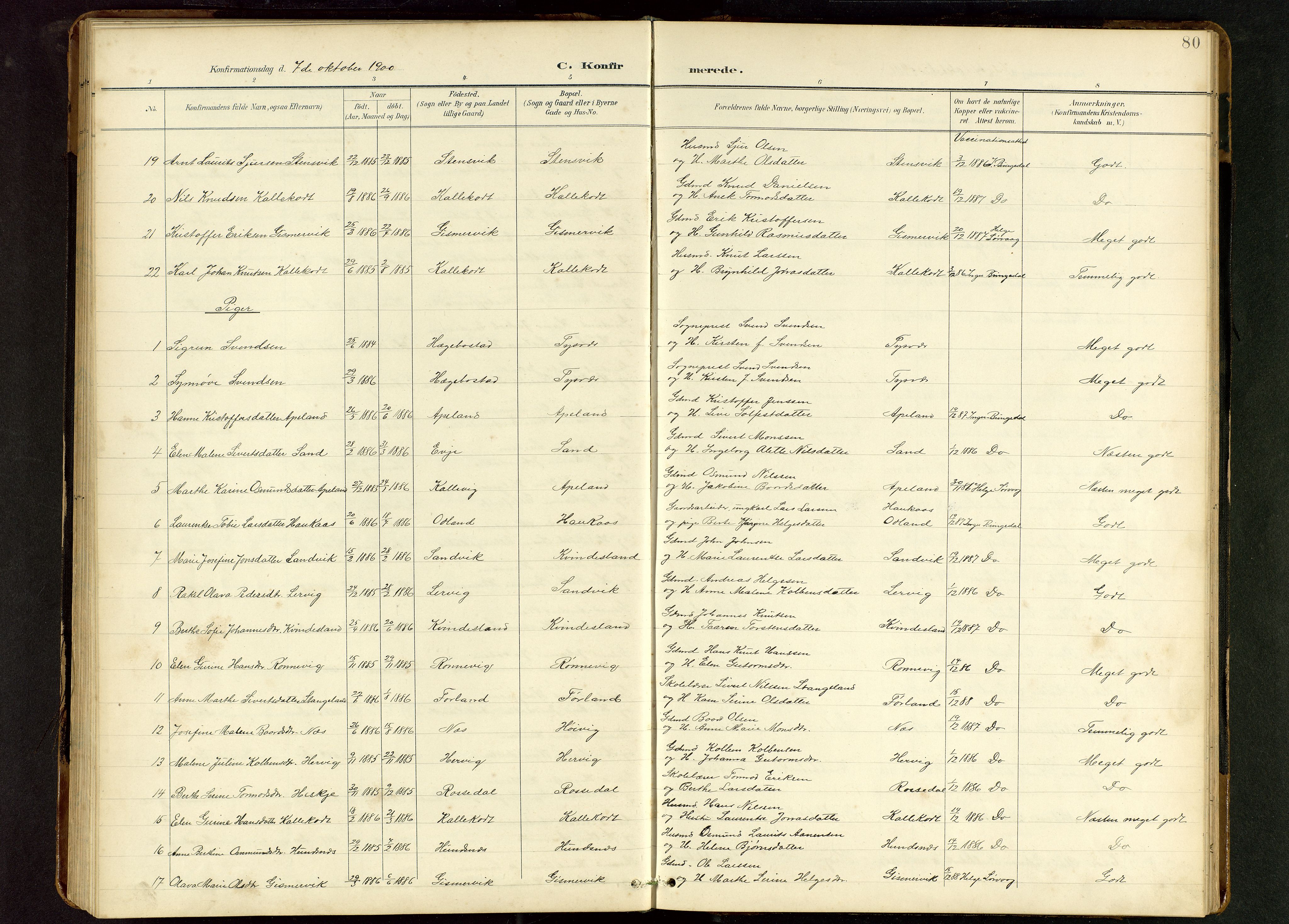 Tysvær sokneprestkontor, AV/SAST-A -101864/H/Ha/Hab/L0010: Parish register (copy) no. B 10, 1897-1912, p. 80