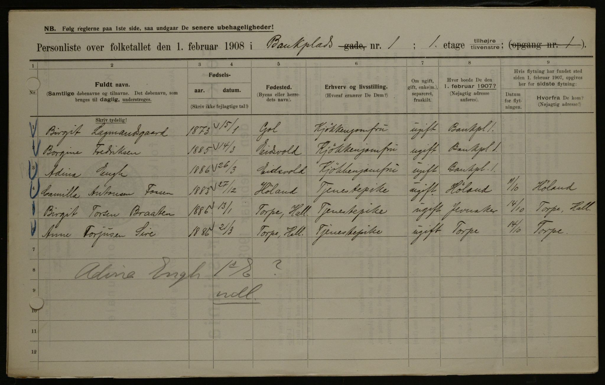 OBA, Municipal Census 1908 for Kristiania, 1908, p. 3324