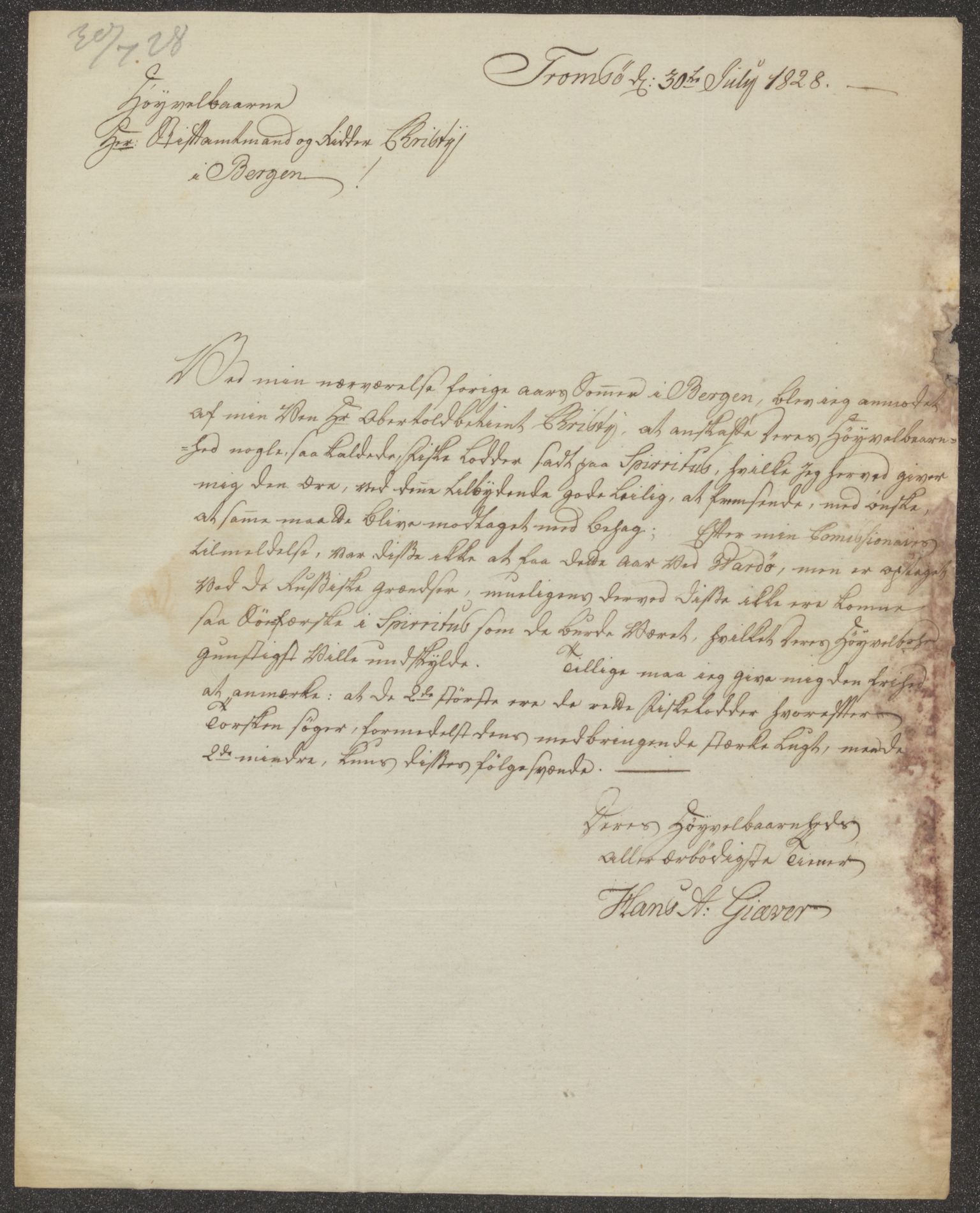 Bergens Museum, UMB/A007/D/Da/L0003/0002: Brevsamling 1828 / Brevsamling 1828, 1828