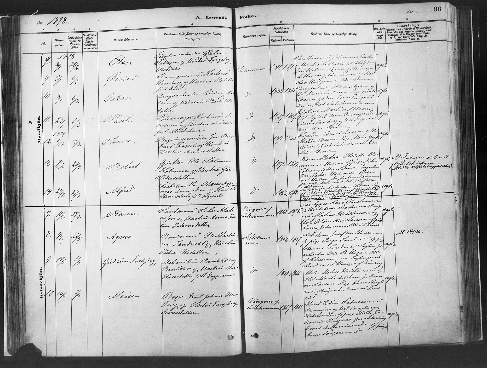 Fåberg prestekontor, SAH/PREST-086/H/Ha/Haa/L0010: Parish register (official) no. 10, 1879-1900, p. 96