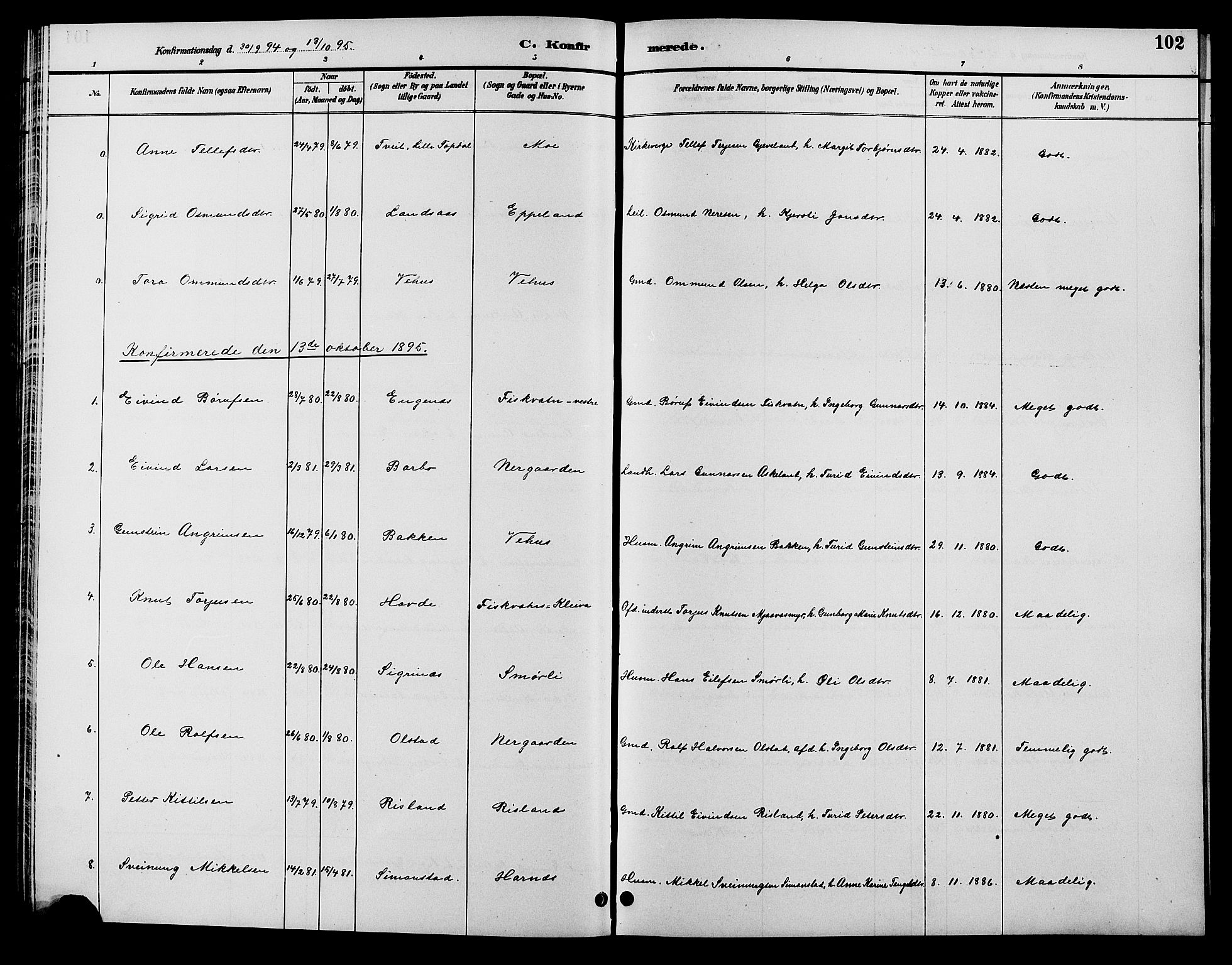 Åmli sokneprestkontor, AV/SAK-1111-0050/F/Fb/Fbc/L0004: Parish register (copy) no. B 4, 1889-1902, p. 102