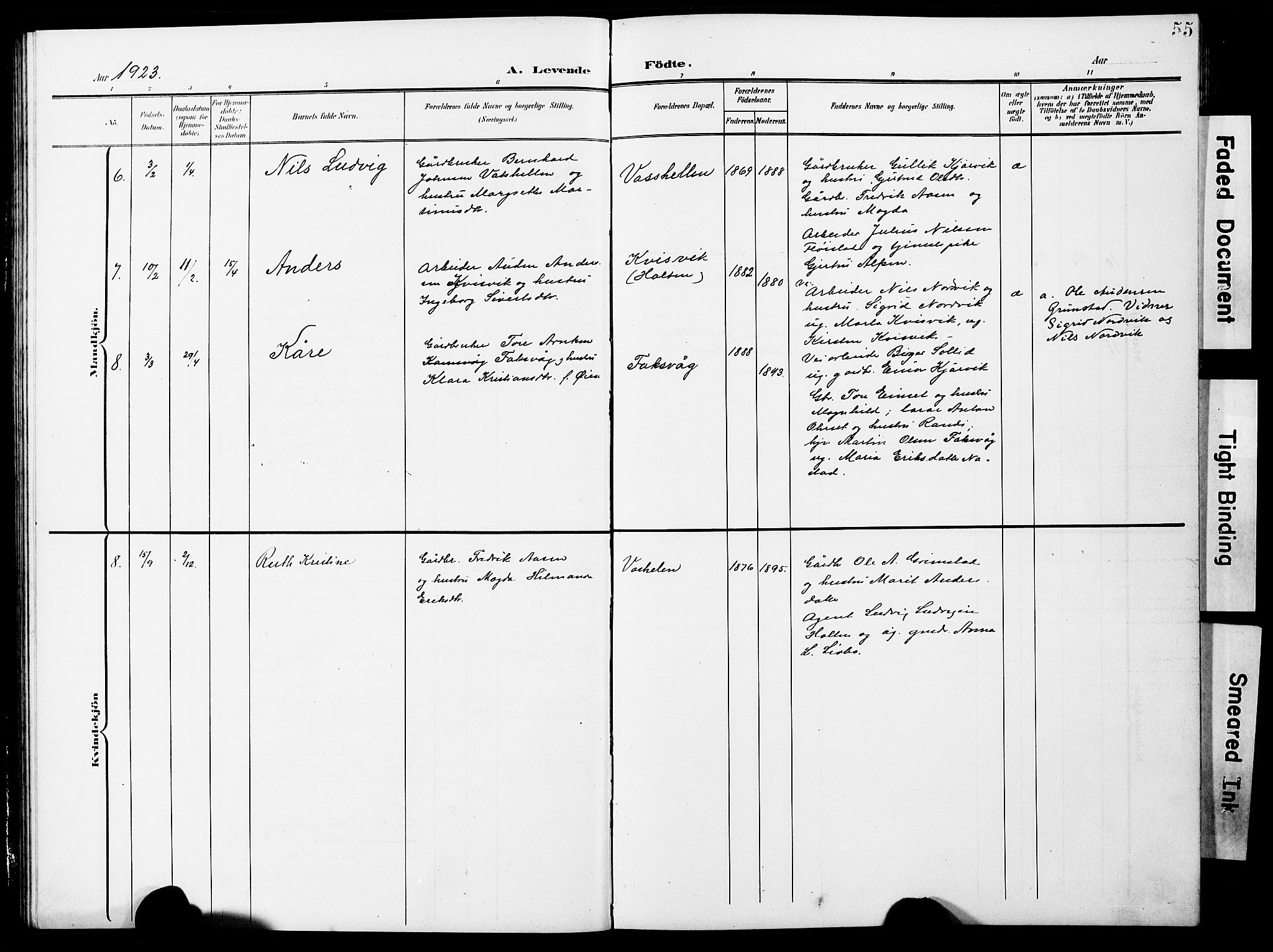 Ministerialprotokoller, klokkerbøker og fødselsregistre - Møre og Romsdal, AV/SAT-A-1454/587/L1001: Parish register (copy) no. 587C01, 1906-1927, p. 55