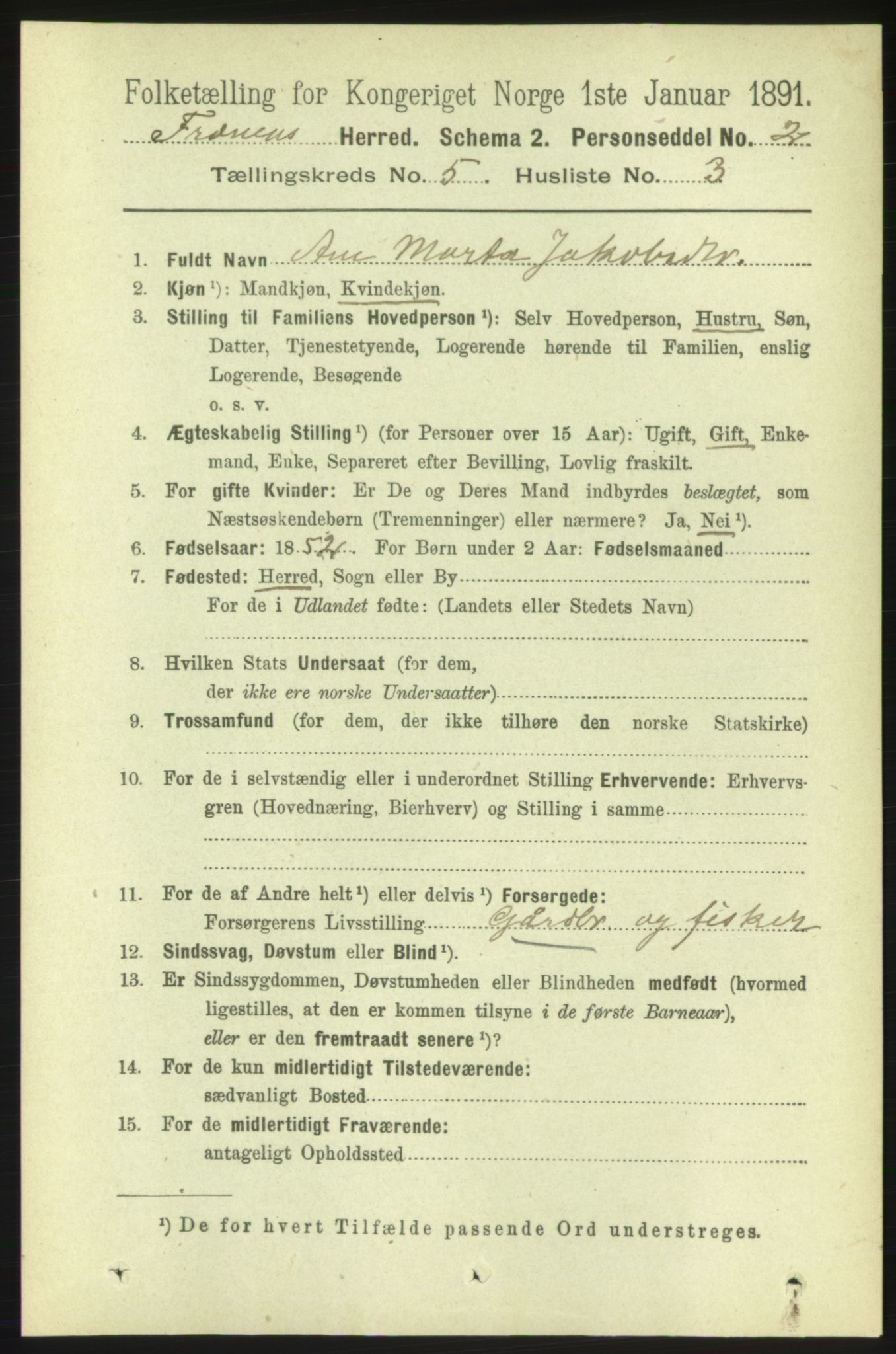 RA, 1891 census for 1548 Fræna, 1891, p. 1354