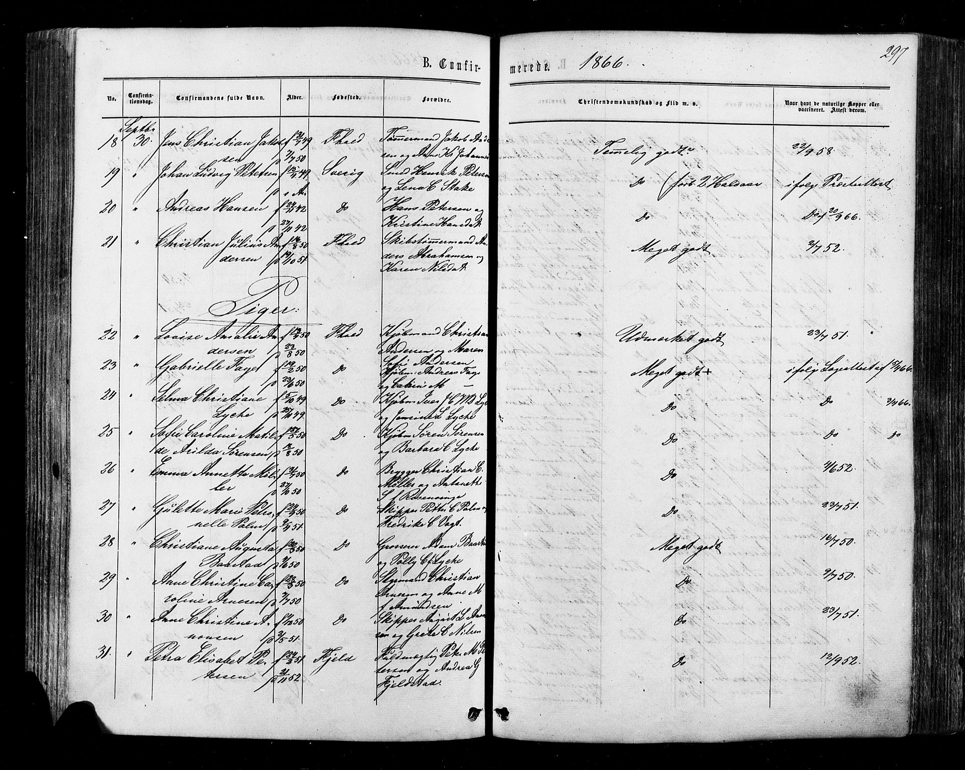 Halden prestekontor Kirkebøker, AV/SAO-A-10909/F/Fa/L0009: Parish register (official) no. I 9, 1866-1877, p. 297