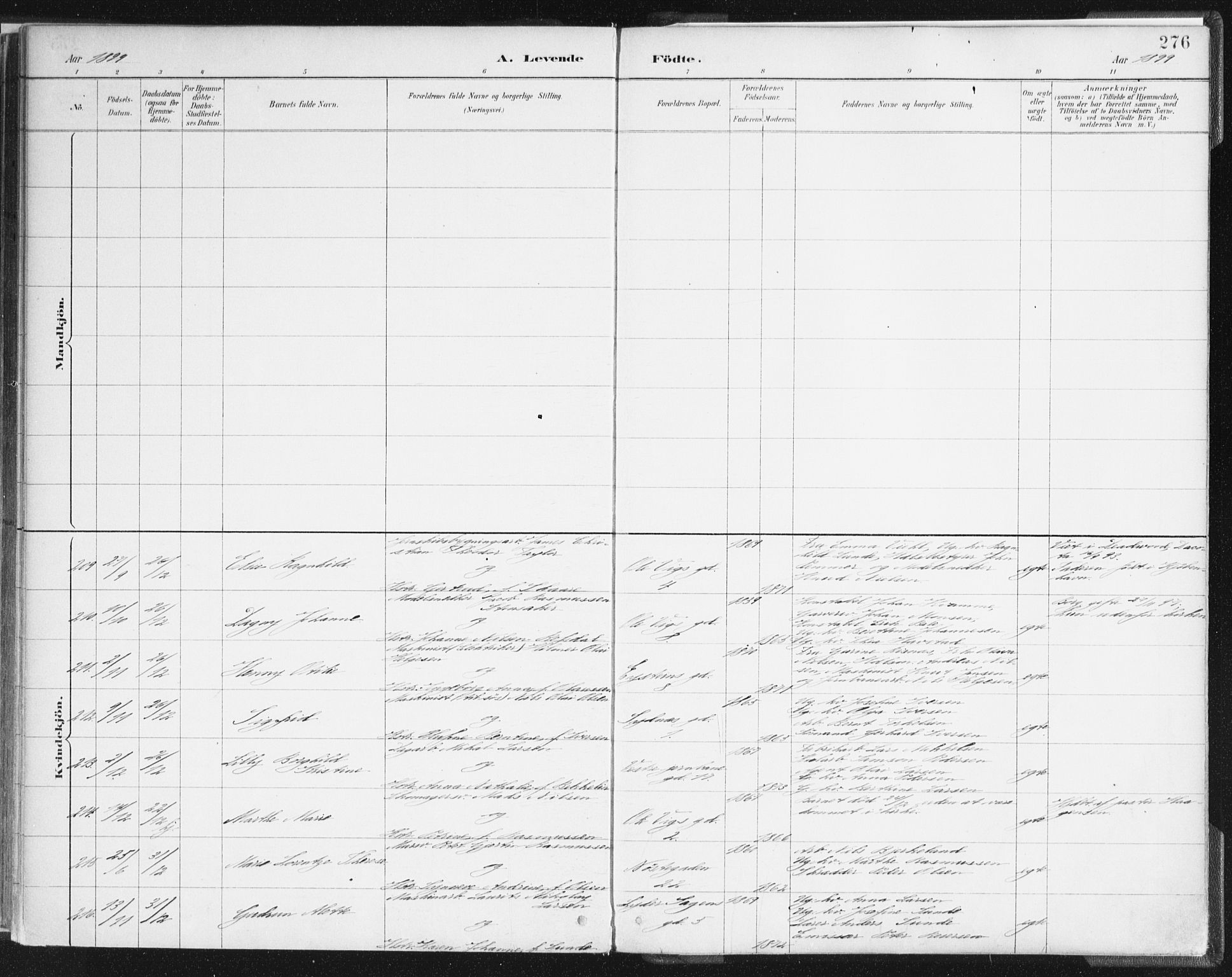 Johanneskirken sokneprestembete, AV/SAB-A-76001/H/Haa/L0001: Parish register (official) no. A 1, 1885-1900, p. 276