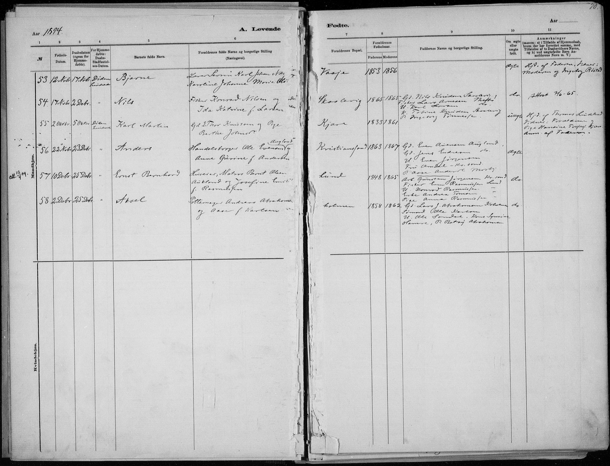 Oddernes sokneprestkontor, AV/SAK-1111-0033/F/Fa/Faa/L0009: Parish register (official) no. A 9, 1884-1896, p. 70