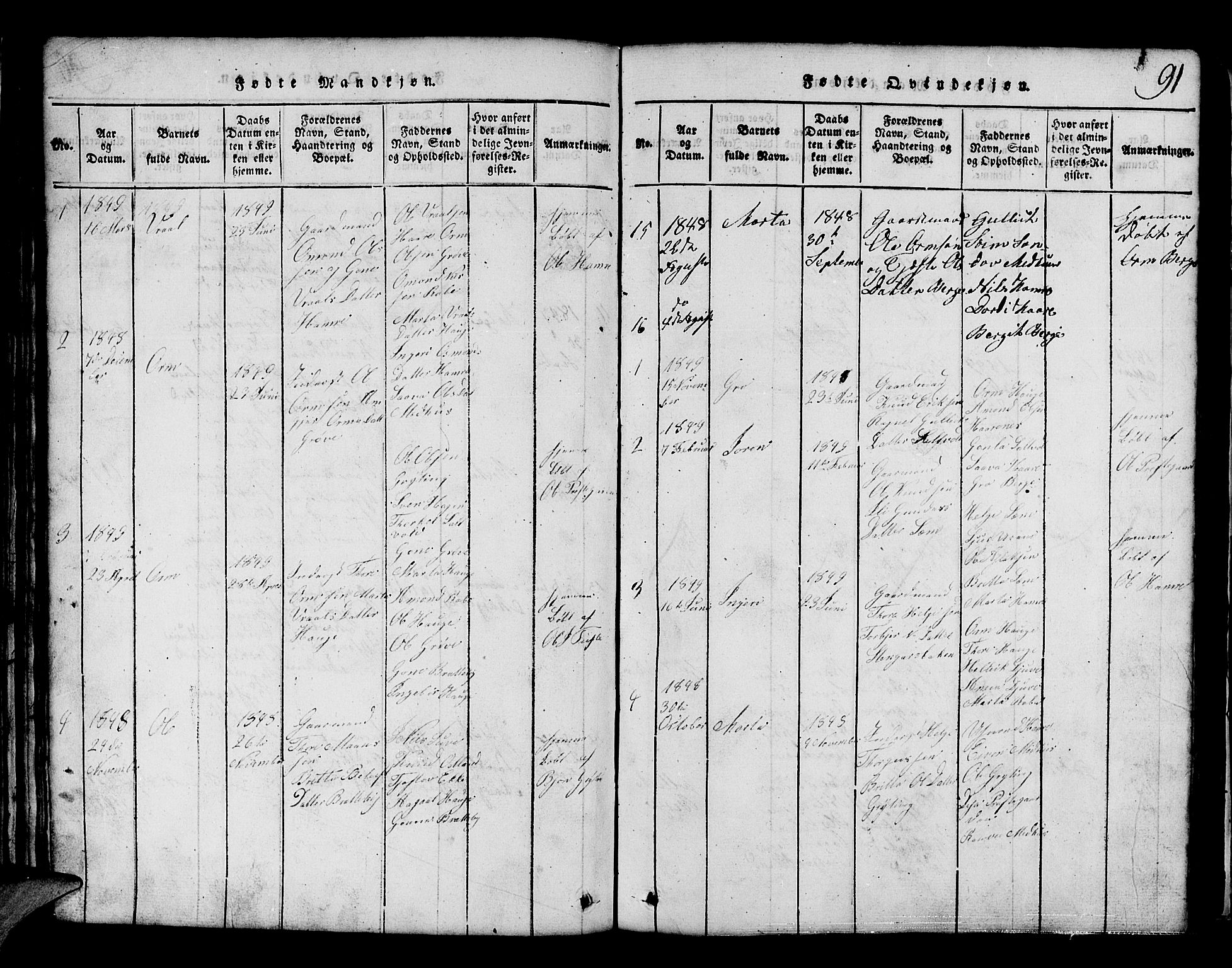 Røldal sokneprestembete, SAB/A-100247: Parish register (copy) no. A 1, 1817-1860, p. 91