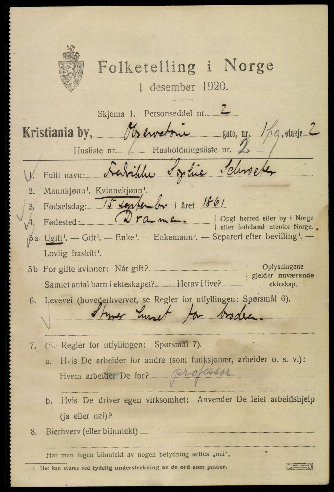 SAO, 1920 census for Kristiania, 1920, p. 428075