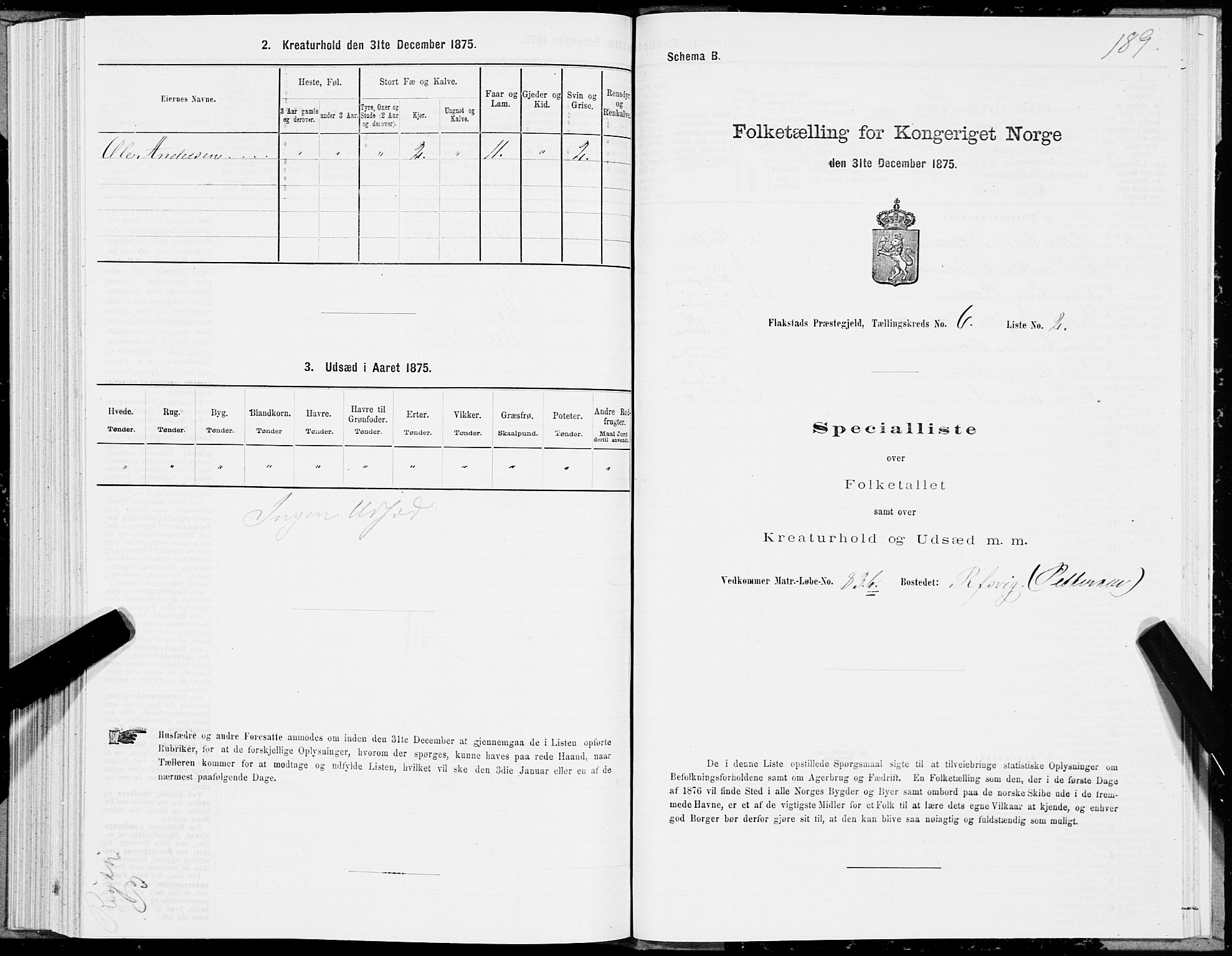 SAT, 1875 census for 1859P Flakstad, 1875, p. 2189