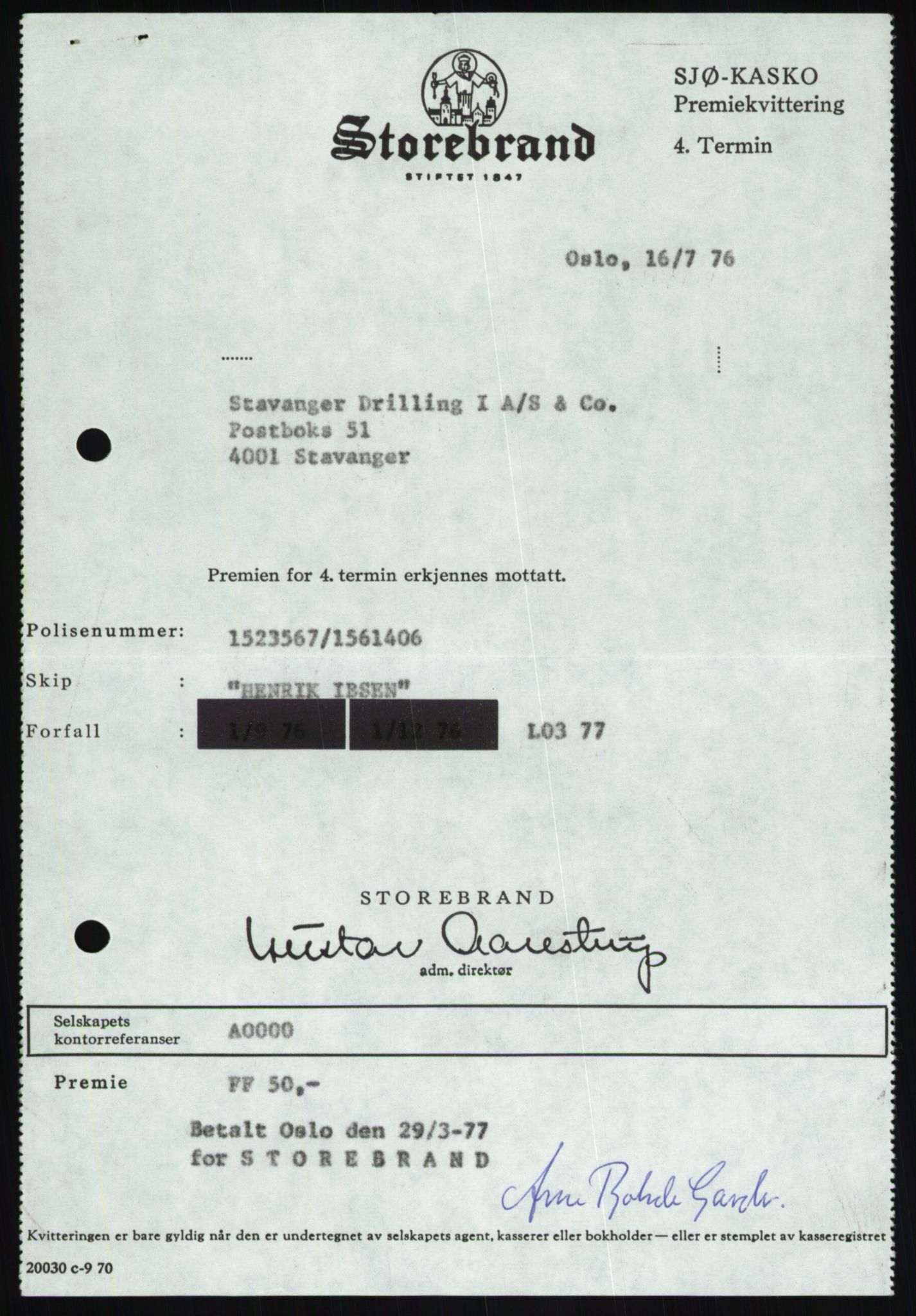 Pa 1503 - Stavanger Drilling AS, AV/SAST-A-101906/D/L0007: Korrespondanse og saksdokumenter, 1974-1981, p. 125