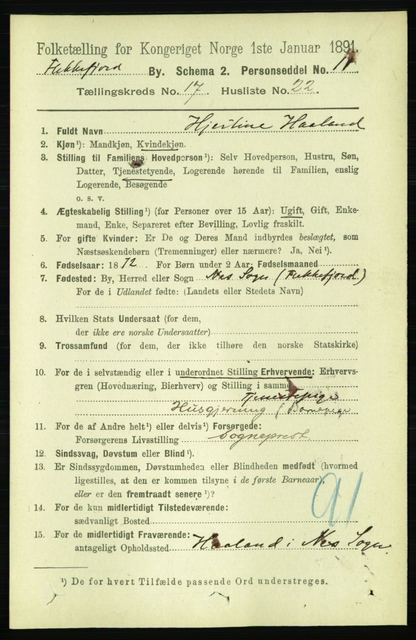 RA, 1891 census for 1004 Flekkefjord, 1891, p. 2242