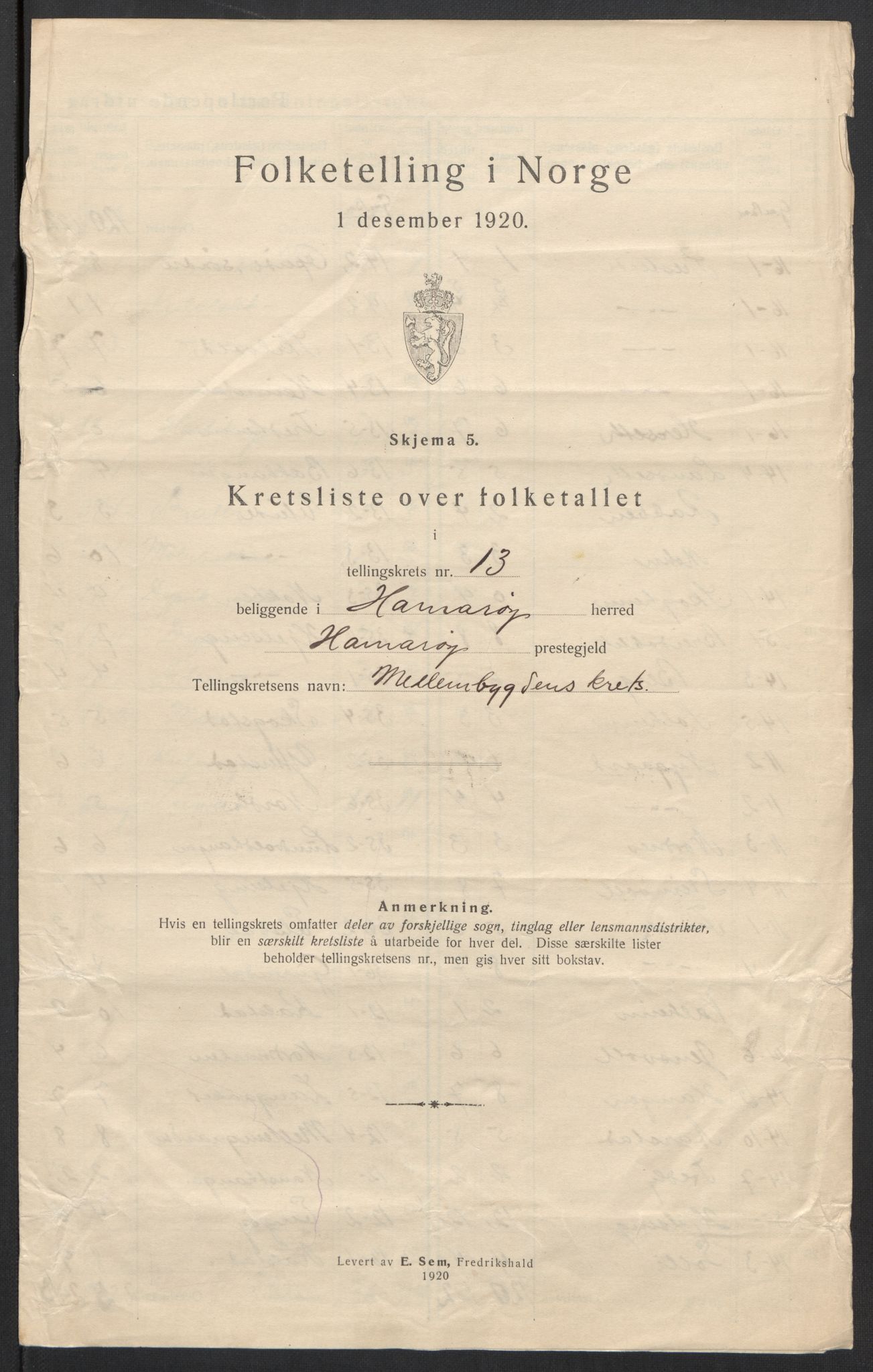 SAT, 1920 census for Hamarøy, 1920, p. 42