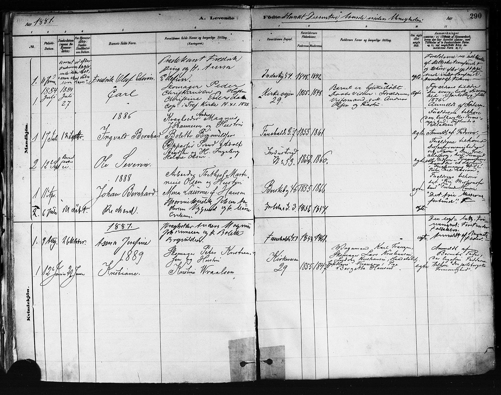 Uranienborg prestekontor Kirkebøker, AV/SAO-A-10877/F/Fa/L0001: Parish register (official) no. I 1, 1880-1895, p. 290