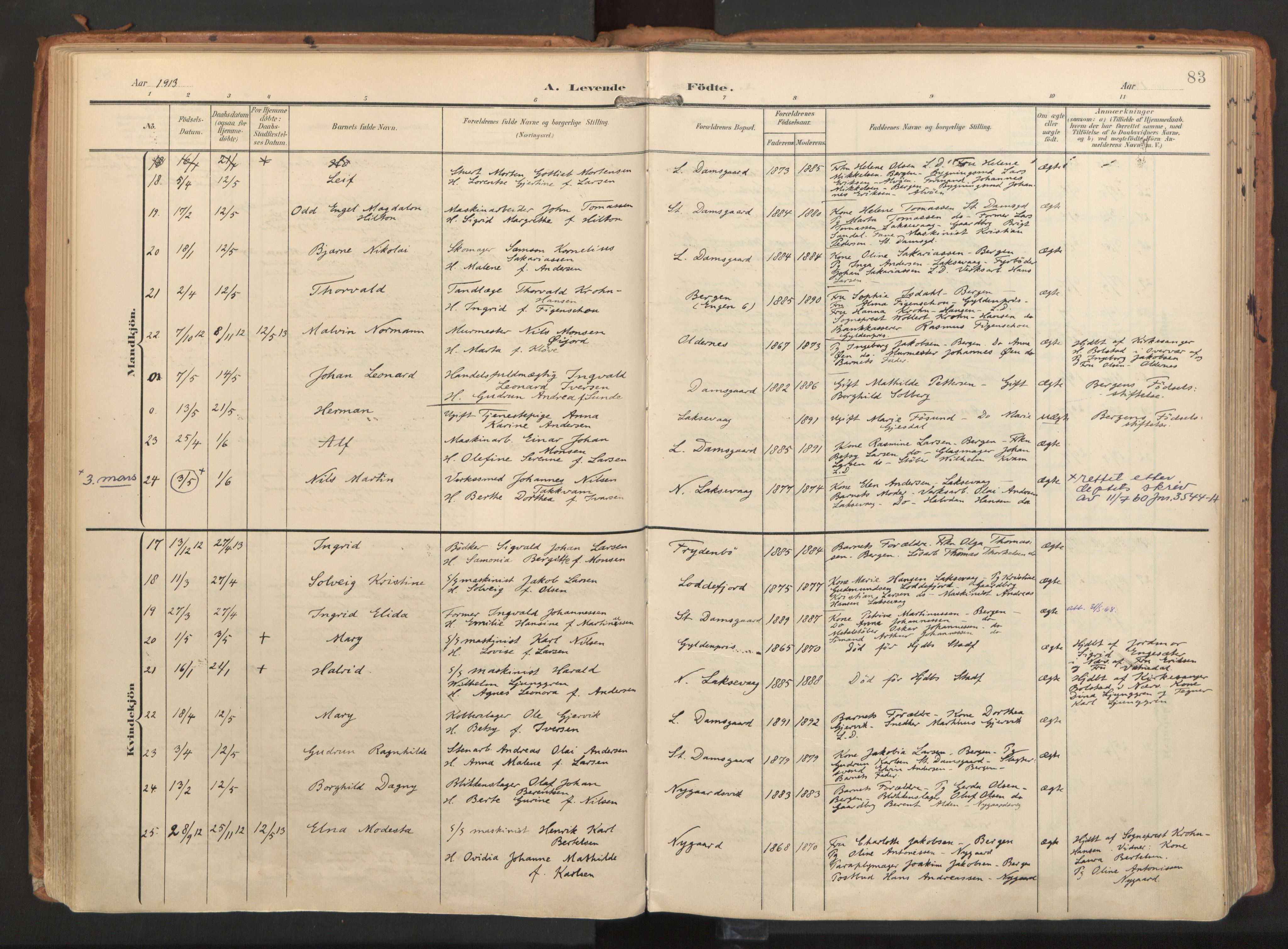 Laksevåg Sokneprestembete, AV/SAB-A-76501/H/Ha/Haa/Haaa/L0001: Parish register (official) no. A 1, 1903-1917, p. 83