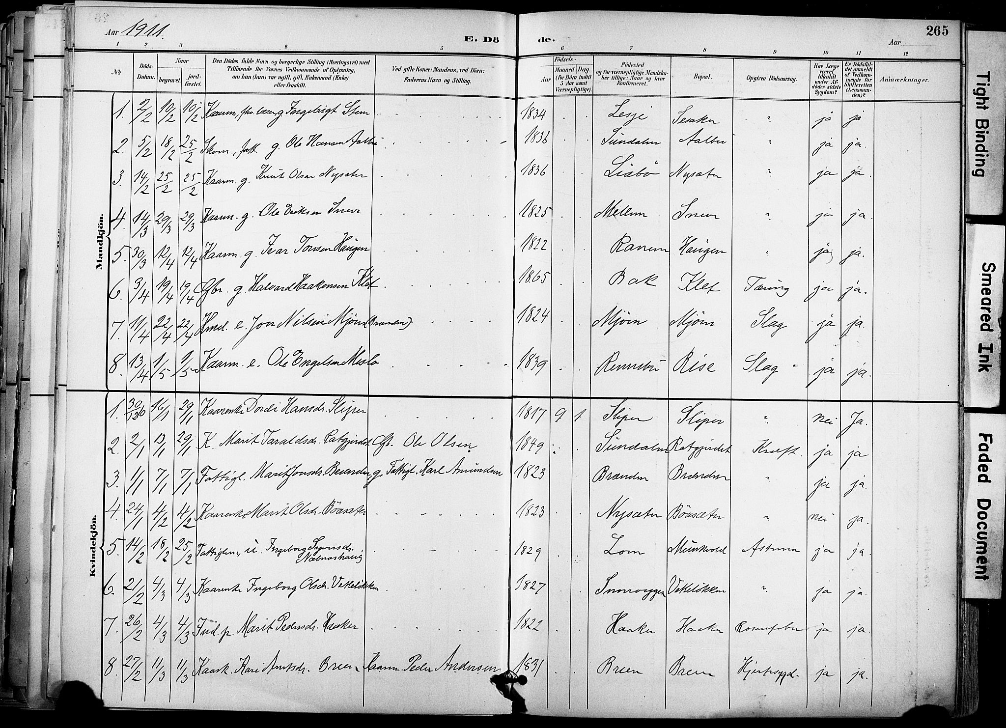 Ministerialprotokoller, klokkerbøker og fødselsregistre - Sør-Trøndelag, AV/SAT-A-1456/678/L0902: Parish register (official) no. 678A11, 1895-1911, p. 265