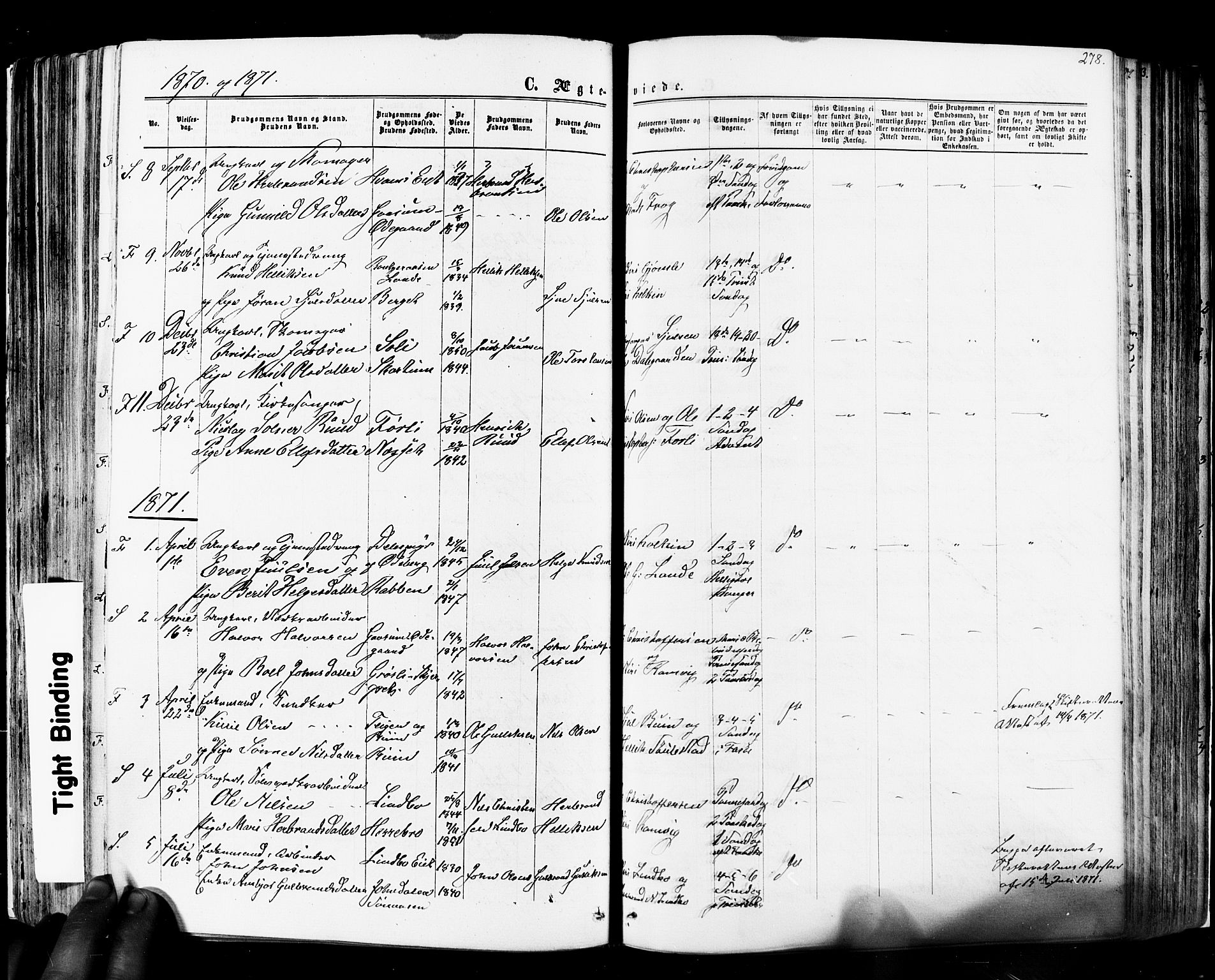 Flesberg kirkebøker, SAKO/A-18/F/Fa/L0007: Parish register (official) no. I 7, 1861-1878, p. 278