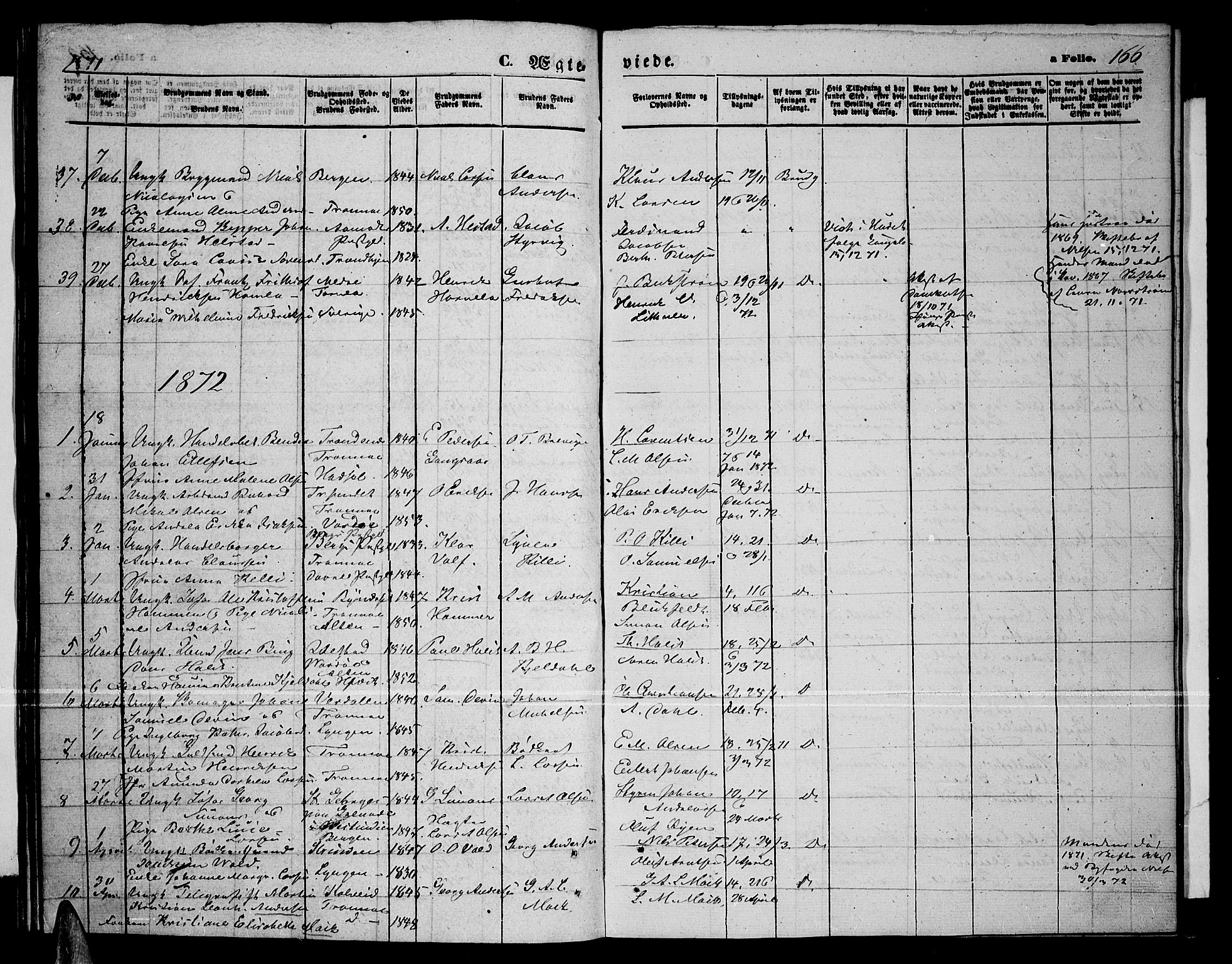 Tromsø sokneprestkontor/stiftsprosti/domprosti, SATØ/S-1343/G/Gb/L0007klokker: Parish register (copy) no. 7, 1867-1875, p. 166