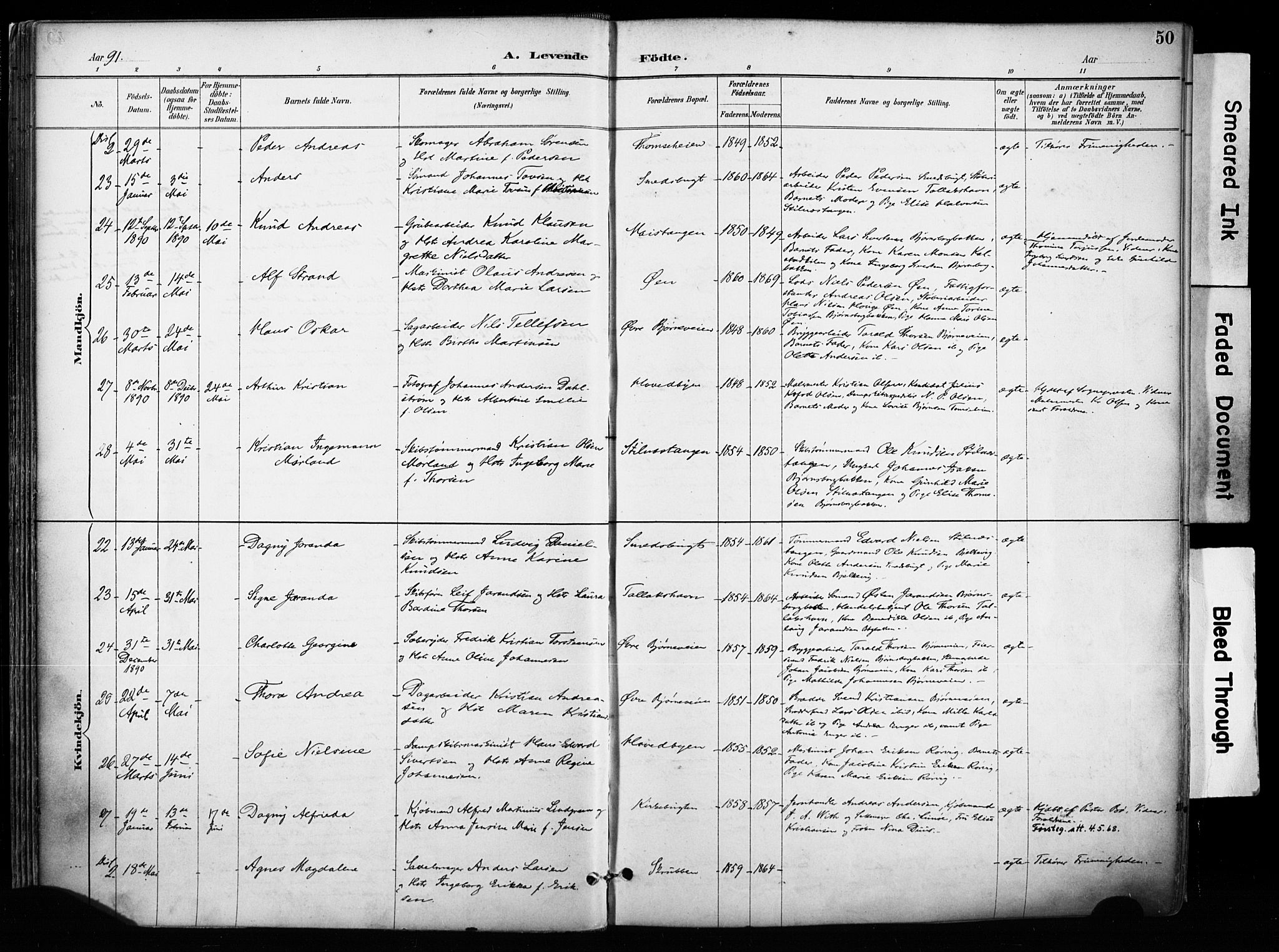 Kragerø kirkebøker, AV/SAKO-A-278/F/Fa/L0013: Parish register (official) no. 13, 1887-1915, p. 50