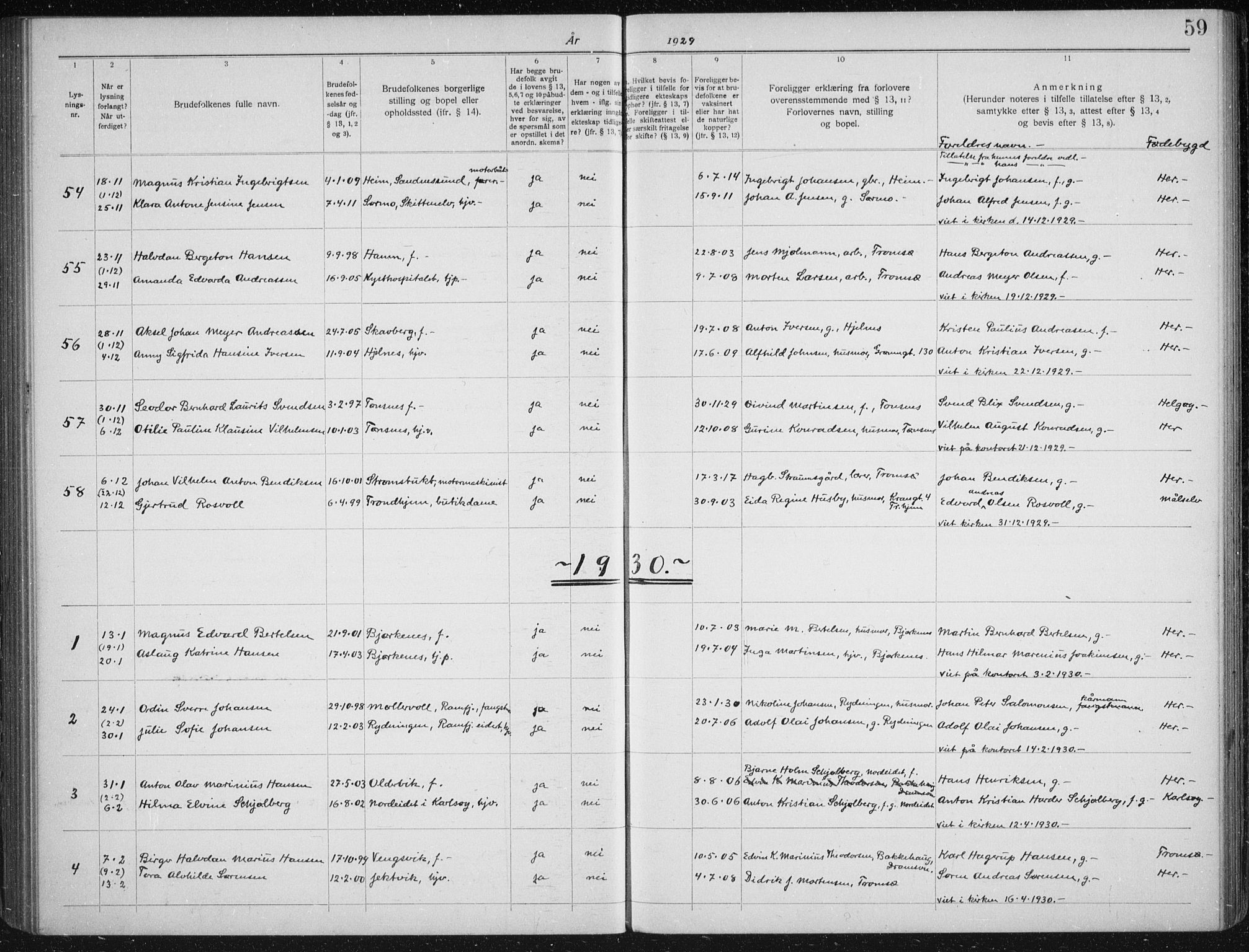 Tromsøysund sokneprestkontor, AV/SATØ-S-1304/H/Hc/L0059: Banns register no. 59, 1919-1937, p. 59