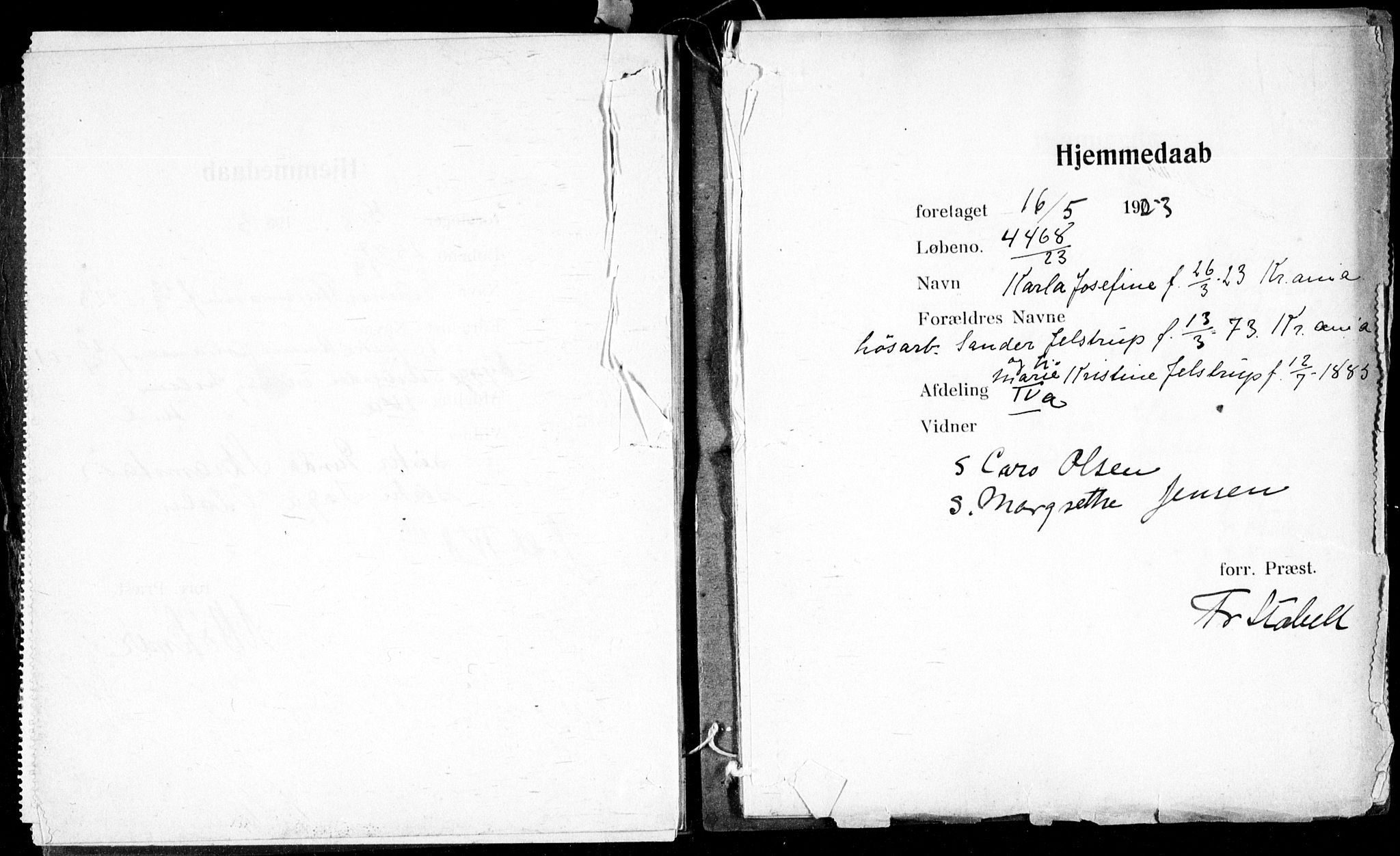 Ullevål sykehus prestekontor Kirkebøker, AV/SAO-A-10542a/K/Ka/L0002: Baptism register no. 2, 1907-1924