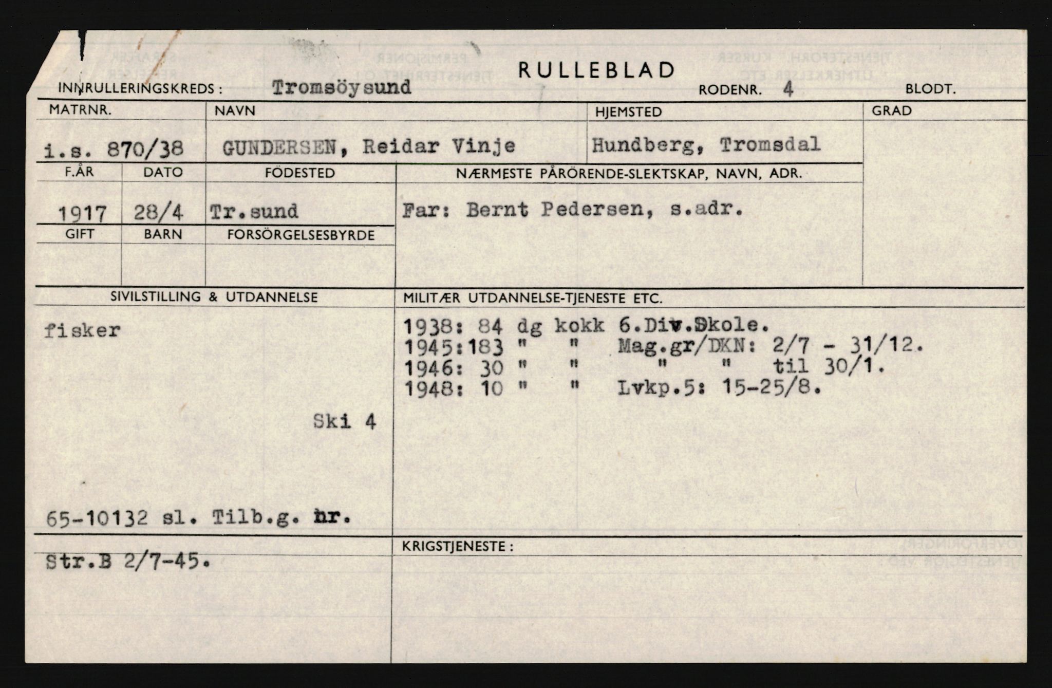 Forsvaret, Troms infanteriregiment nr. 16, AV/RA-RAFA-3146/P/Pa/L0022: Rulleblad for regimentets menige mannskaper, årsklasse 1938, 1938, p. 341