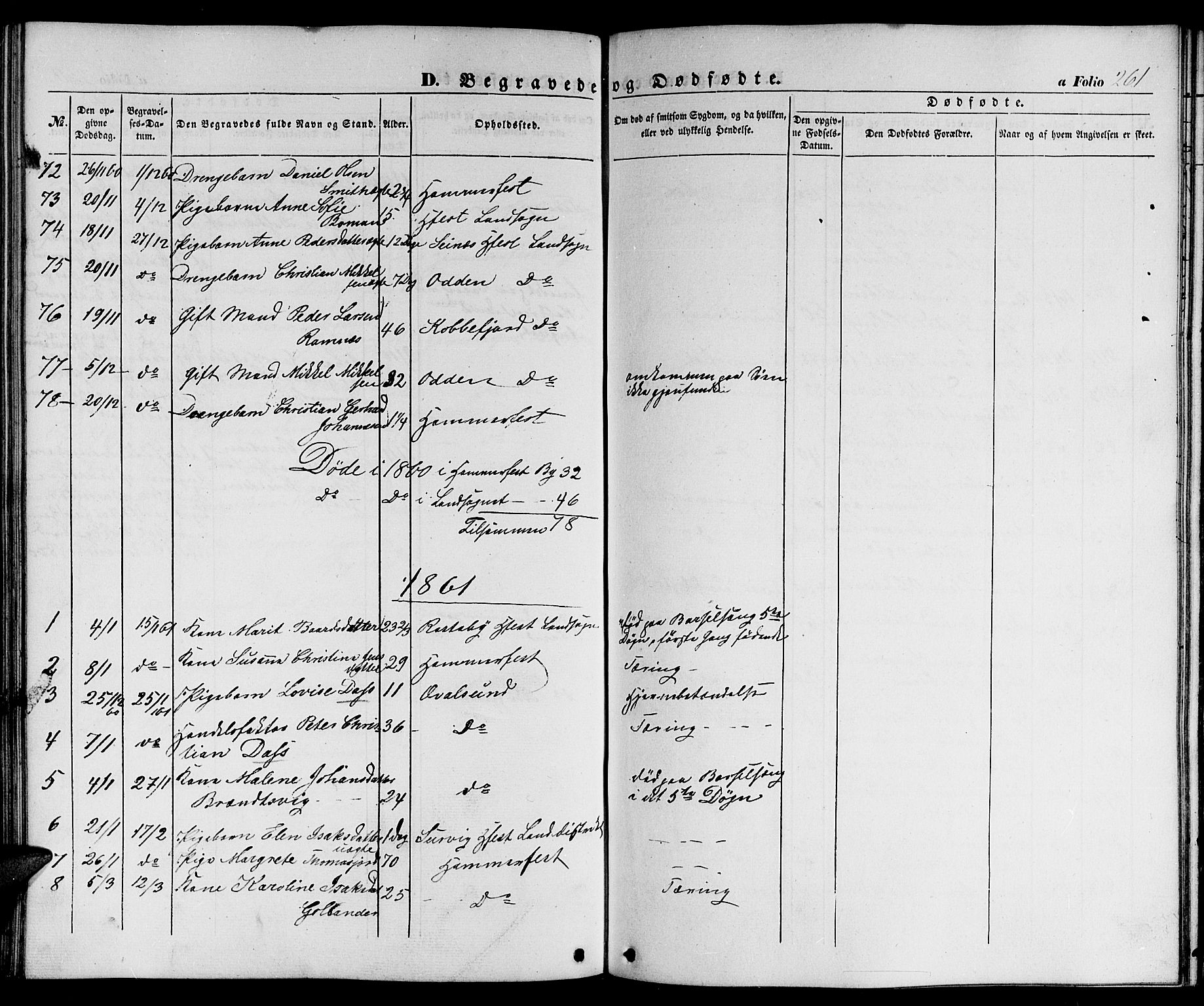 Hammerfest sokneprestkontor, AV/SATØ-S-1347/H/Hb/L0002.klokk: Parish register (copy) no. 2, 1851-1861, p. 261